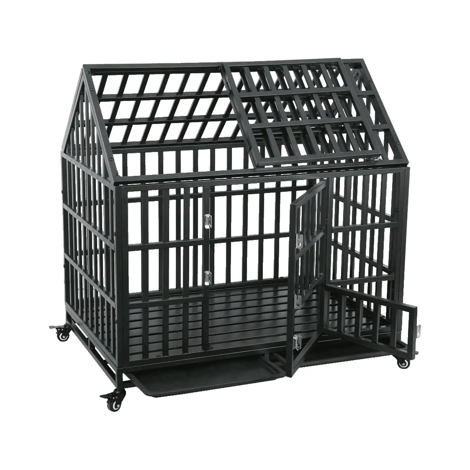 Immere 44.5 Heavy Duty Dog Crate Large Dog cage Strong Metal Dog Kennels and Crates for Large Dogs with 4 Lockable Wheels. Easy to Assemble. Black