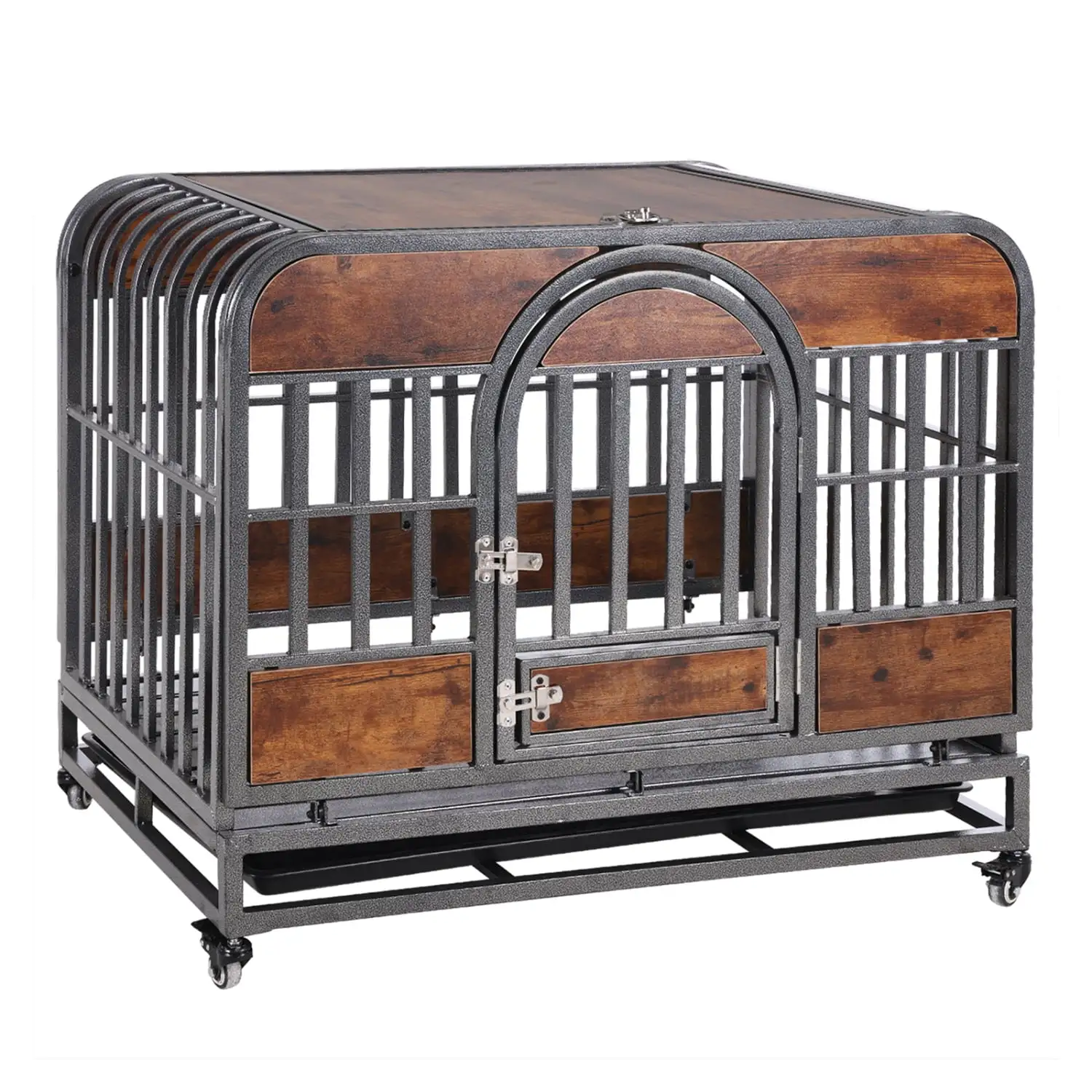 Immere 46in Heavy Duty Dog Crate Furniture-Style Pet Crate with Removable Trays and Wheels for High Anxiety Dogs