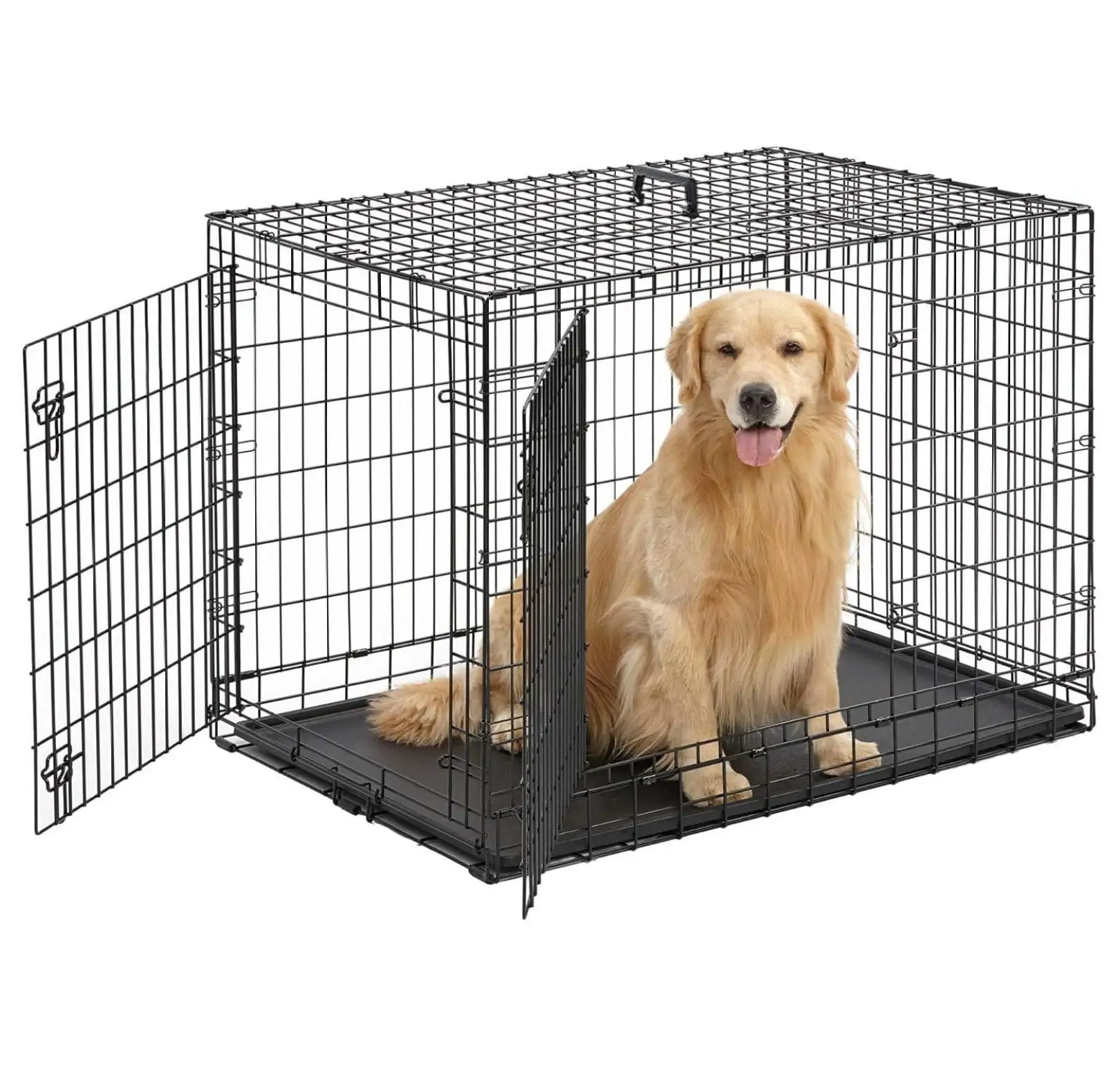 Inches Dog Crate Large Foldable Dog Kennel Metal Wire Pet Dog Cage with Double-Door Leak-Proof Tray Divider Panel and Handle for Dog Cat Pet.Black X31X29