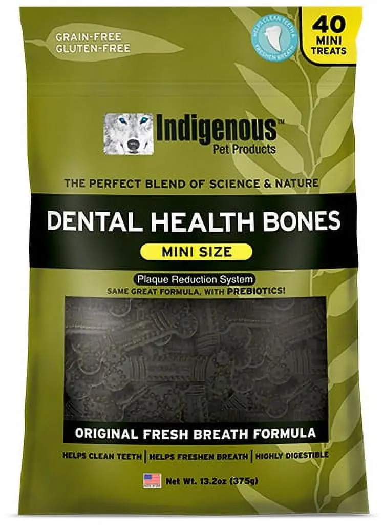 Indigenous? Grain Free Original Fresh Breath Formula Mini Dental Health Bones for Dog 13.2 Oz