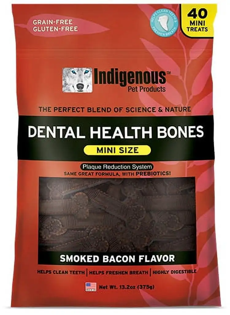 Indigenous? Grain Free Smoked Bacon Flavor Mini Dental Health Bones for Dog 13.2 Oz