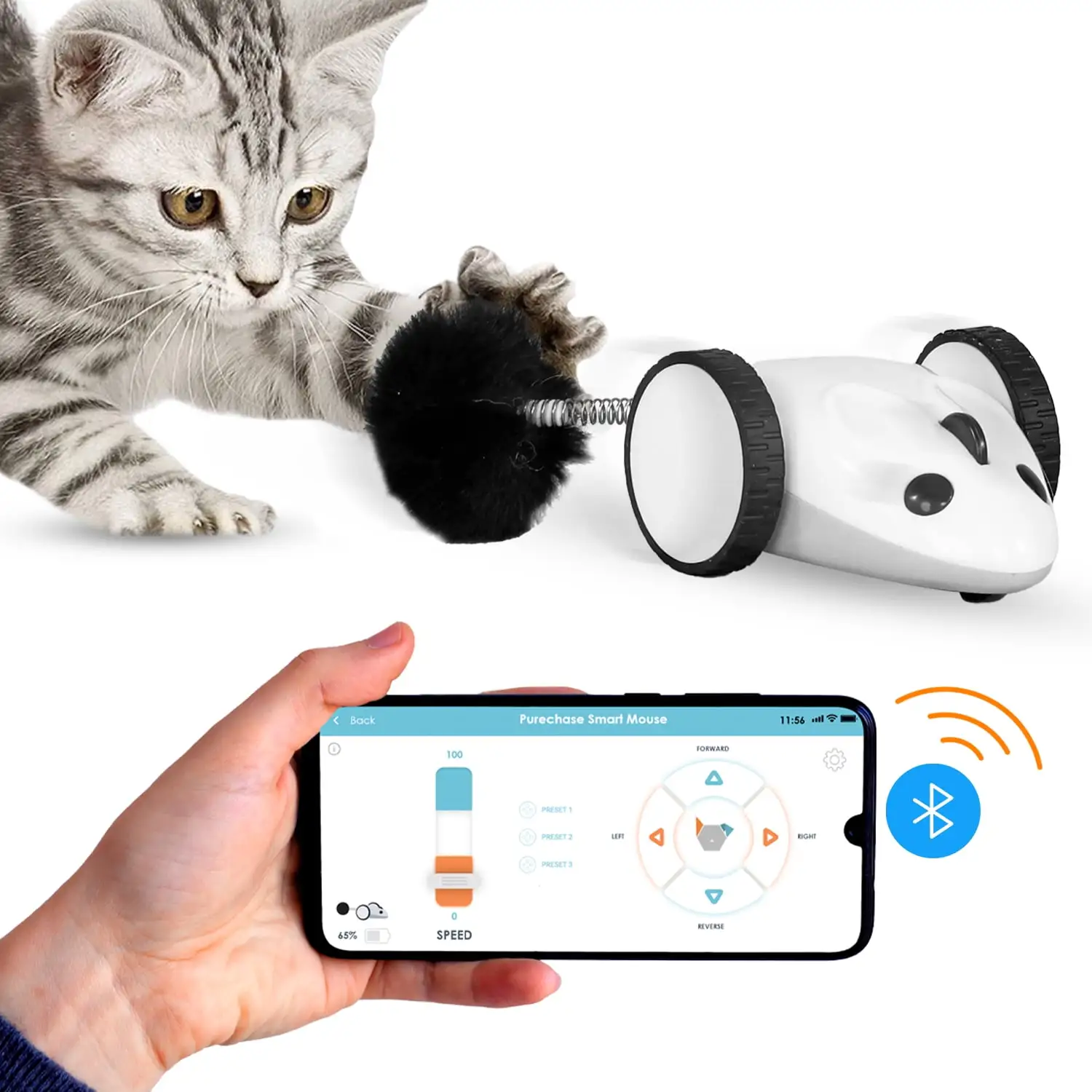 Instachew Purechase Smart Cat Toy. Interactive Automatic Mouse shaped Toy for Pets. App Enabled with Adjustable Speed. Flip Modes. Replaceable Plush Tail and USB Charging for Kittens and Dogs