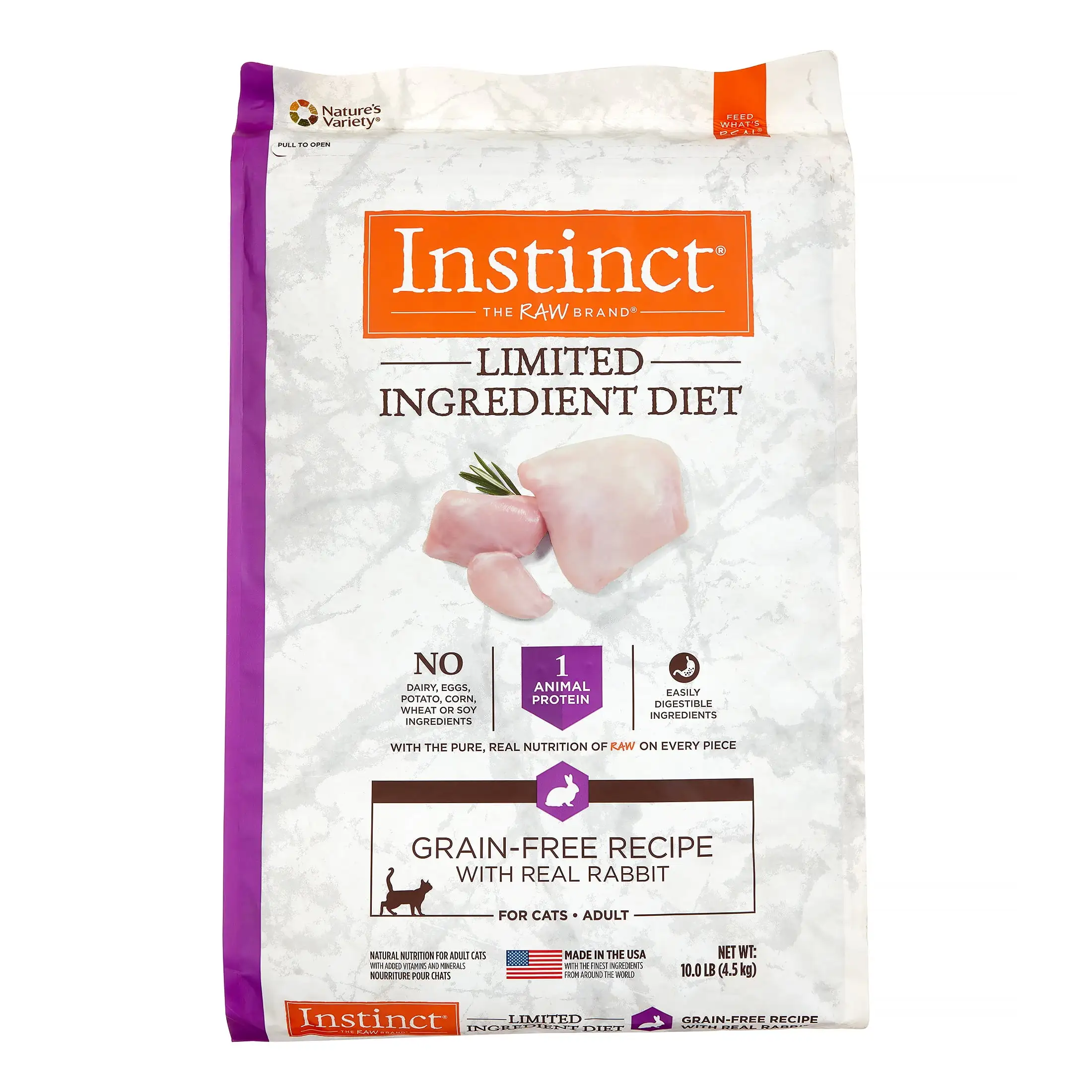 Instinct Limited Ingredient Diet Grain-Free Recipe with Real Rabbit Natural Dry Cat Food by Nature's Variety. 10 lb. Bag