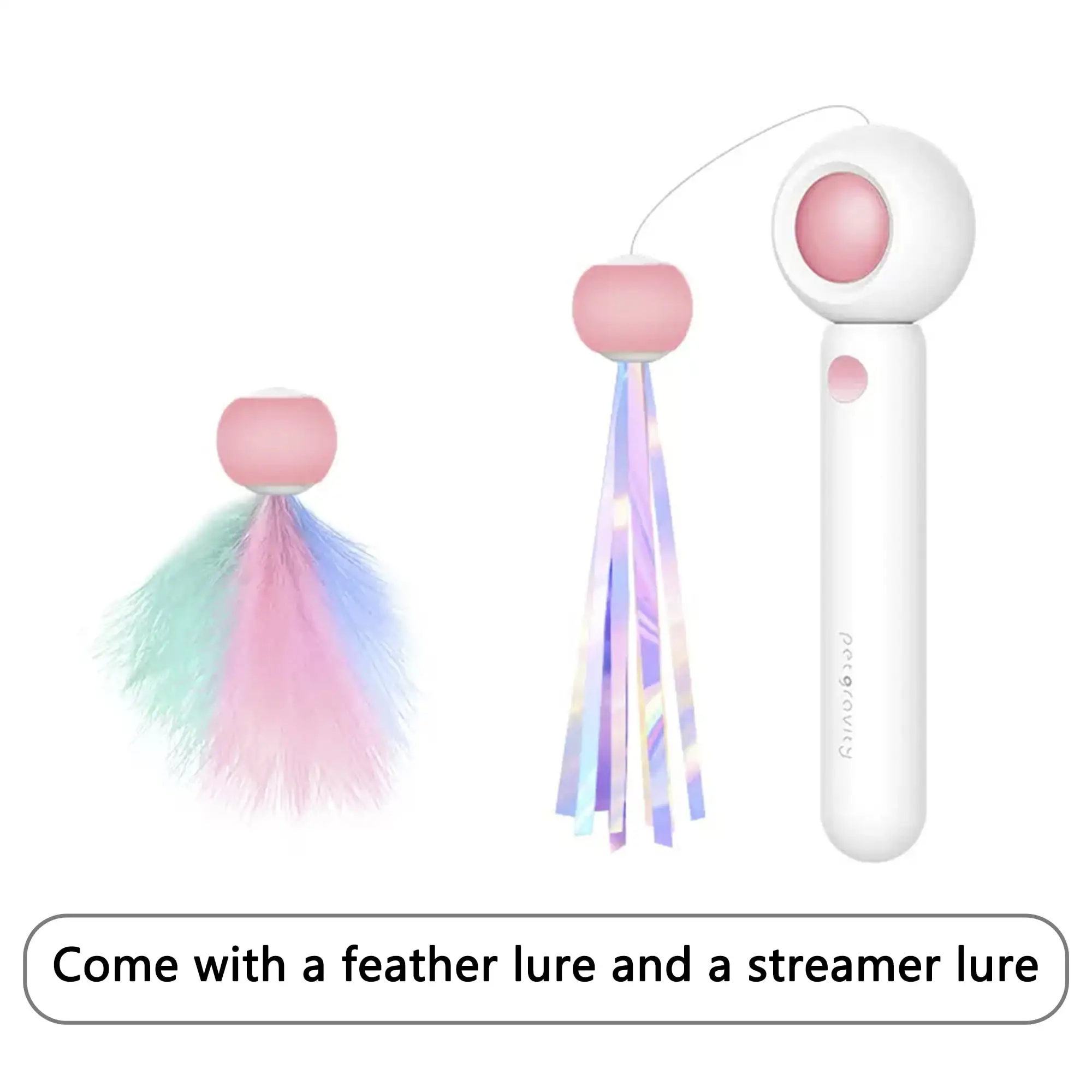 Interactive Cat Teaser Toy Retractable and Extendable Cat Teaser Wand with Feather and Streamer. Pink