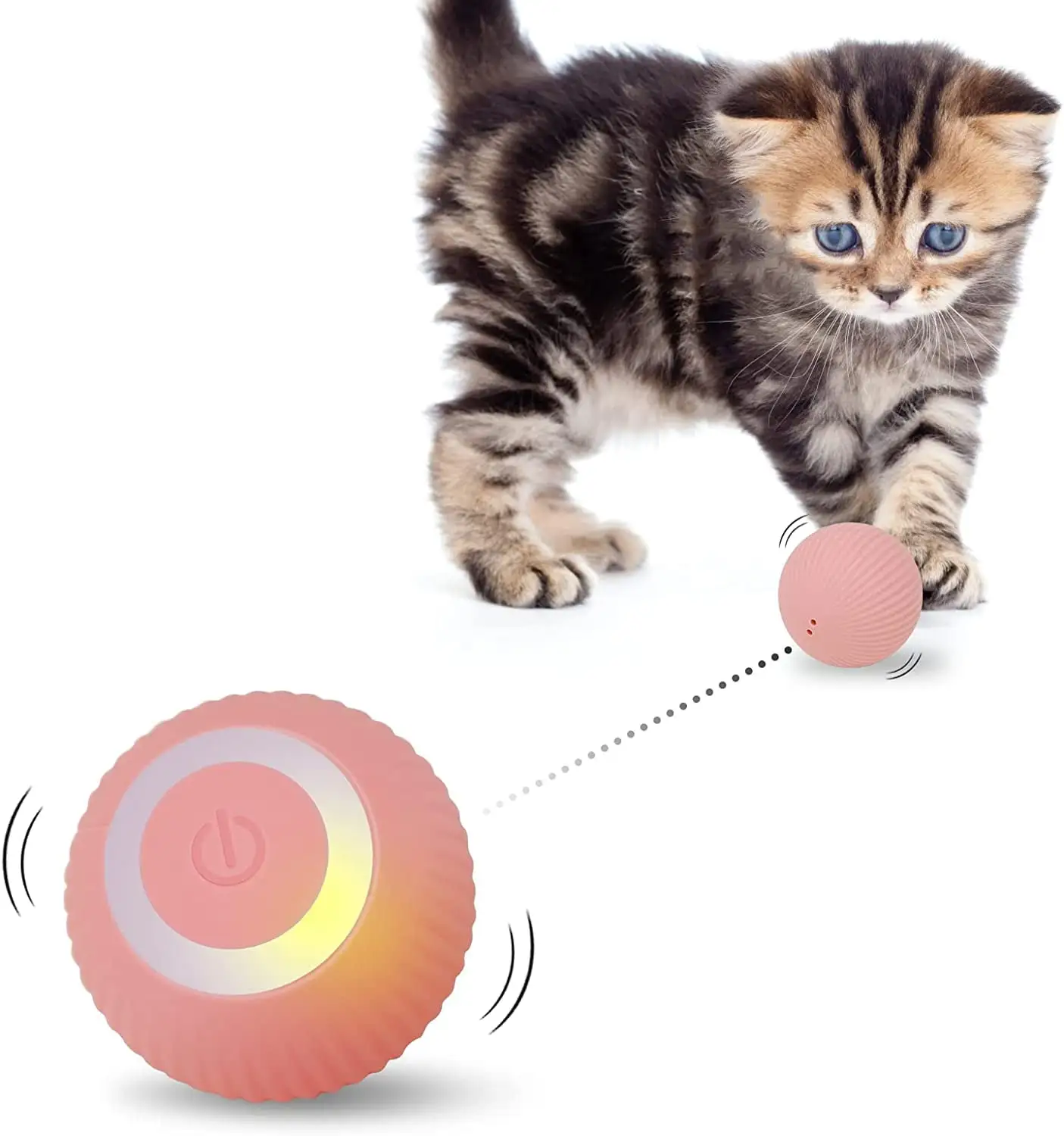 Interactive Cat Toys Ball.Automatic 360??? Self-Rotating Rolling Ball Whit USB Rechargeable pet Exercise Chase Toy Ball for Kitten & Dog Playing -Pink