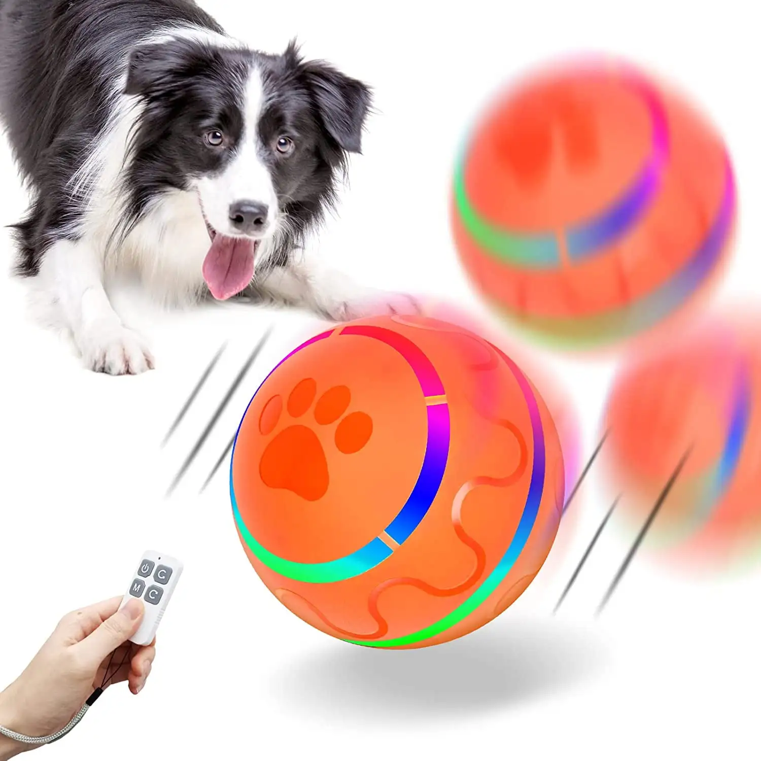 Interactive Dog Toy Ball with Remote Control. LED Lights. Made of Natural Rubber. Wicked Ball. Jumping Activation Ball. Automatic Rolling Ball Toys for Medium/Large Dog USB Rechargeable