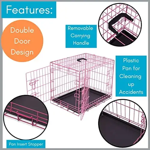 Internet's Best Wire Dog Kennel for Medium Dogs - Medium (36 Inches) - Double Door Metal Steel Crates - Indoor Outdoor Pet Home - Folding and Collapsible Cage - Pink