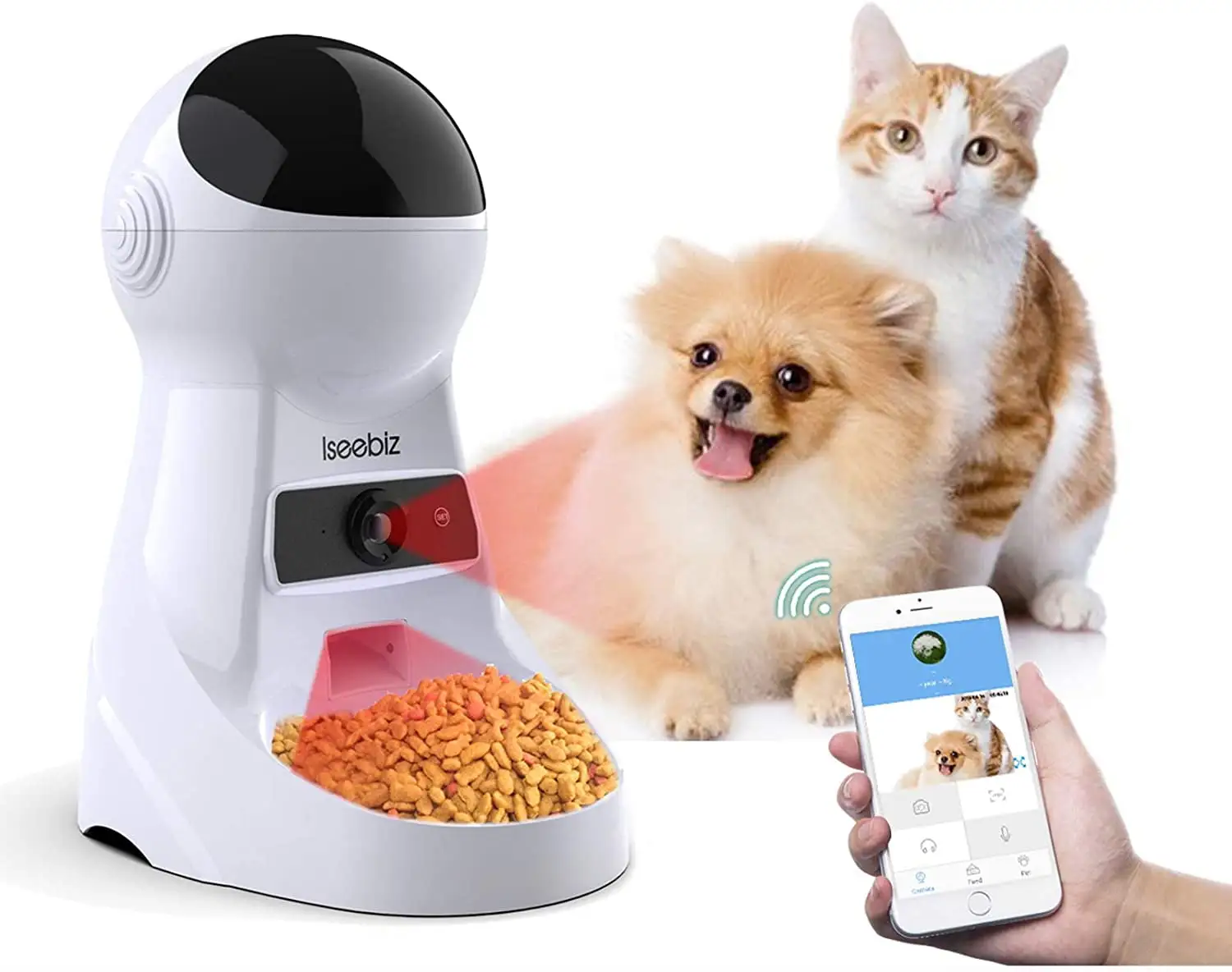 Iseebiz Automatic Smart Pet Feeder with Camera - Timed Cat Feeder.6 Meals/Day. Programmable.3L Capacity. White - Pet Feeder.Pet Christmas Gift