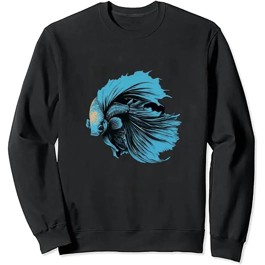 JEUXUS Blue Betta Fish And Siamese Fighting Fish Aquarium Owner Pullover