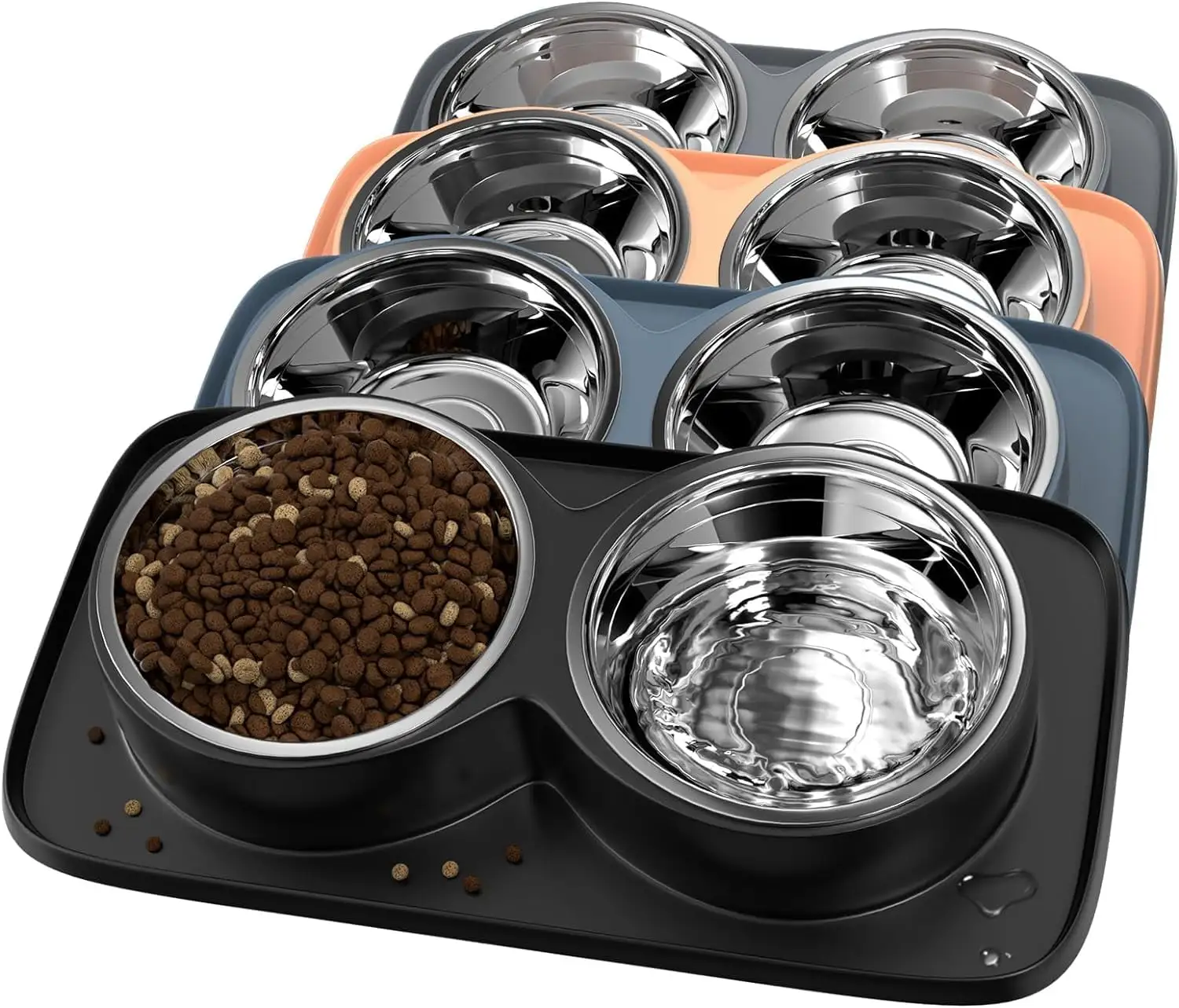 JOYFAST Pet Dog Water and Food Bowls Stainless Steel Dog Bowls Set with Non-Skid Mat - No Spill & Durable Design - Perfect for Small. Medium. Puppy