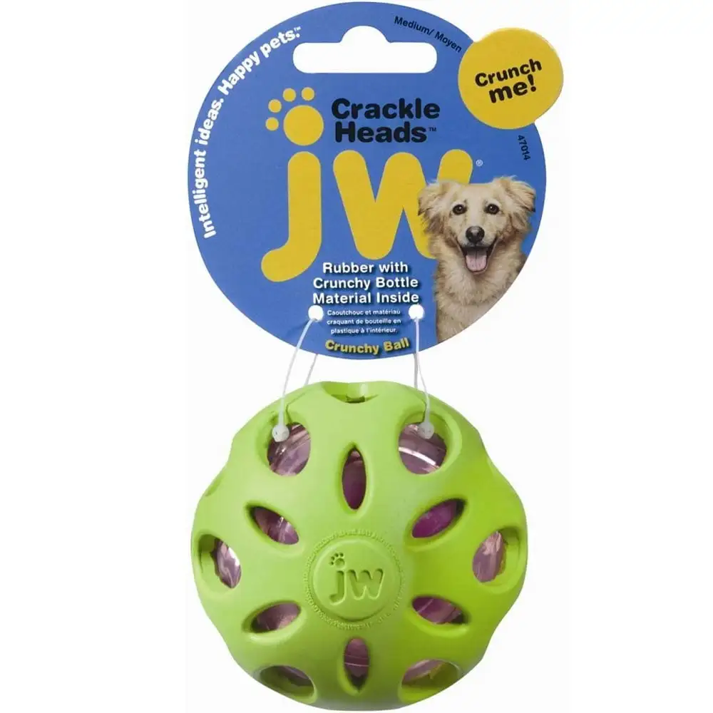 JW Pet Crackle Heads Rubber Ball Dog Toy Medium. 1 count