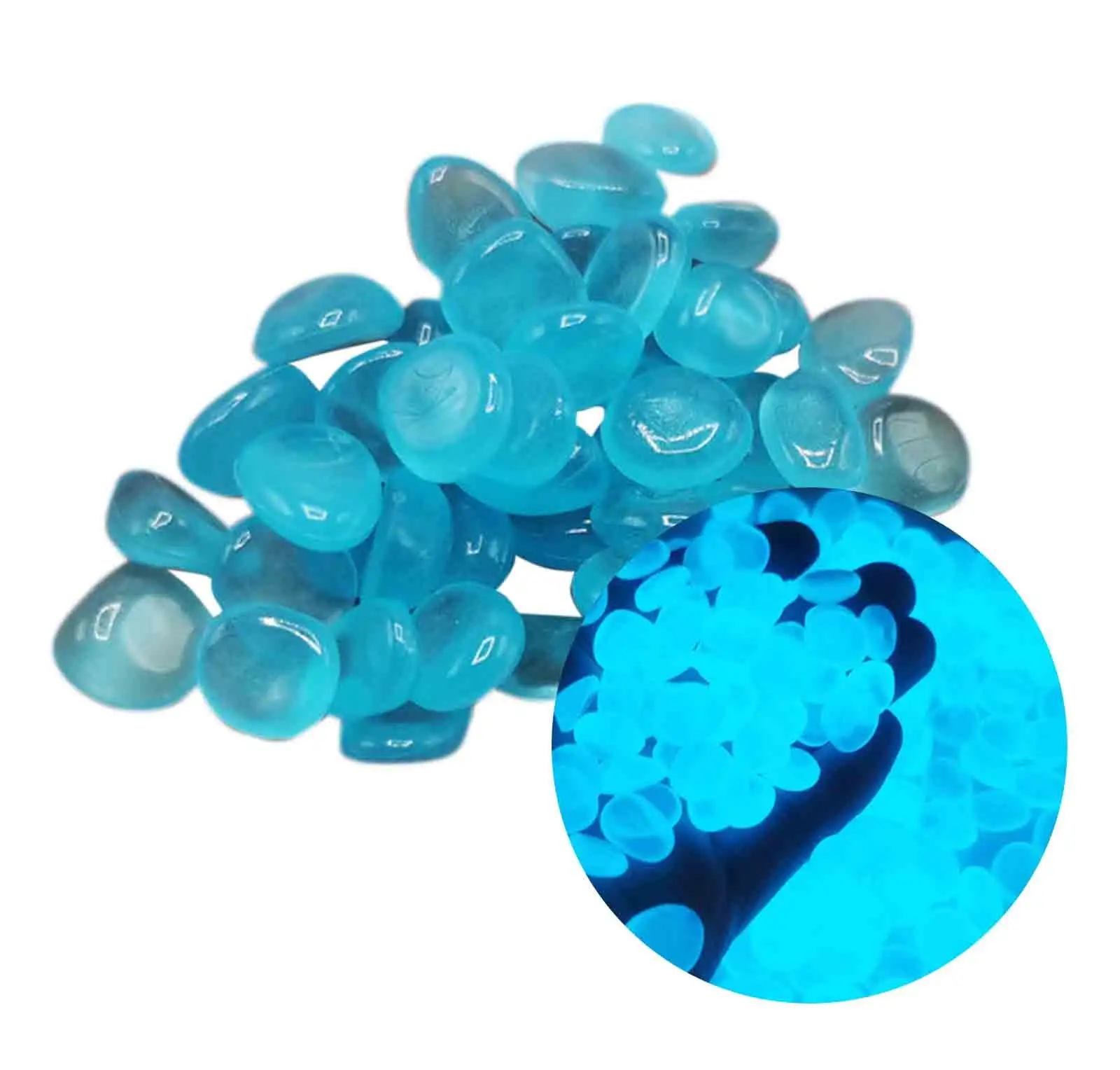 JWDX Luminous Stone. Fish Tank Decoration Clearance. Glow in The Dark Pebbles Luminous Stones Rocks for Garden Aquariums Decor 300Pcs Lake Blue