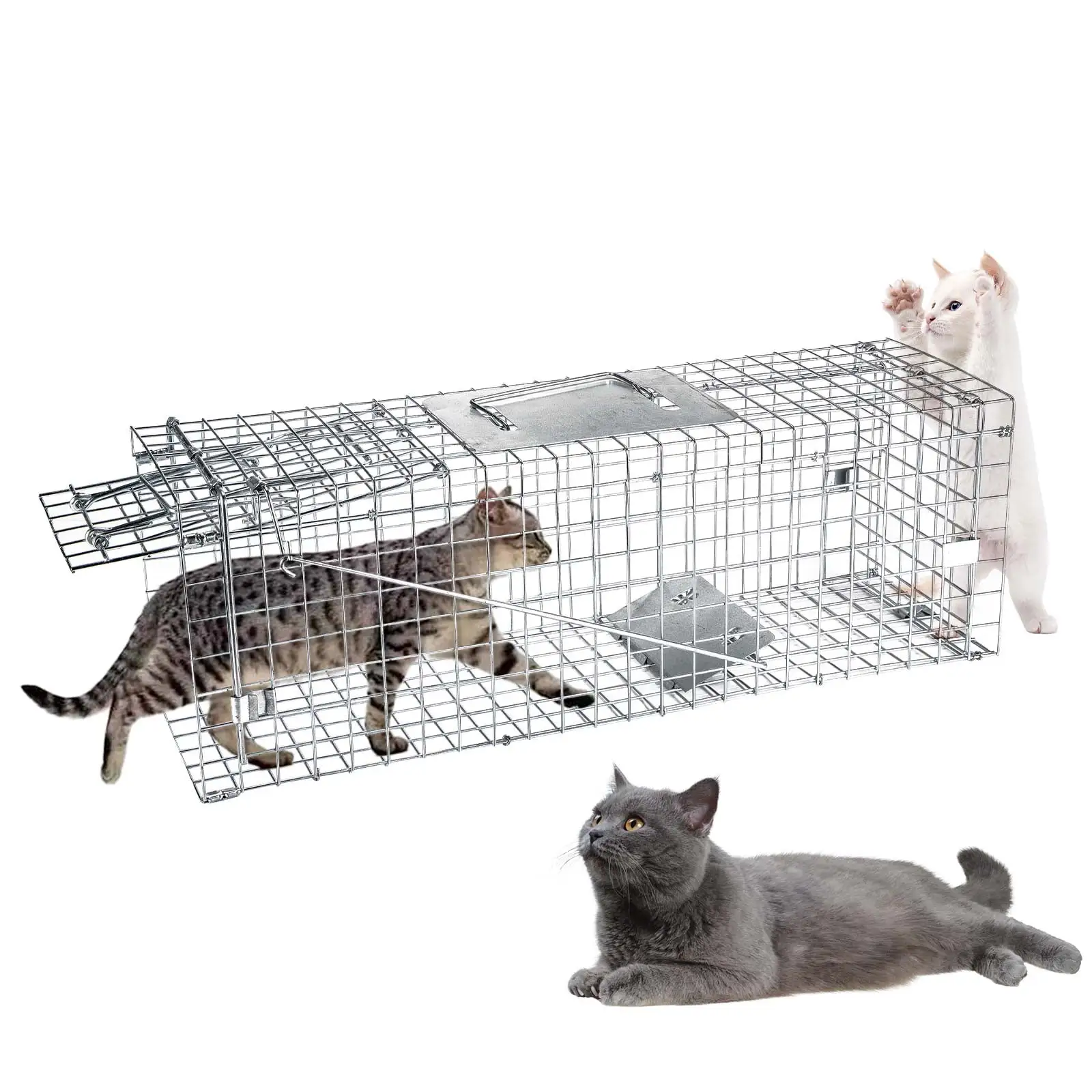 Onemayship 32 x12 x10 Iron Cage. Humane Live Animal Trap Cage for Raccoons. Cats. Opossums. Stray Cats and Squirrels