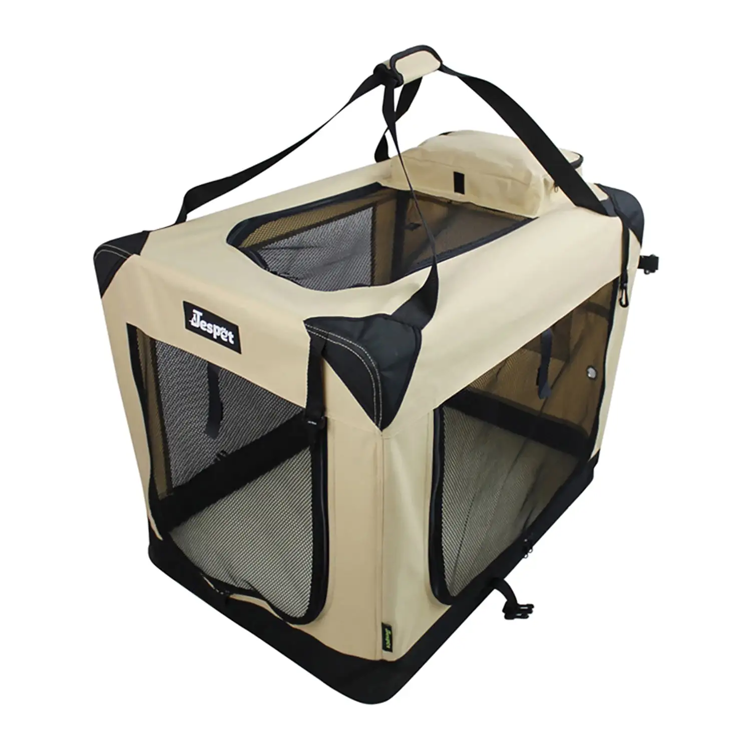 Jespet 3-Door Soft-Sided Folding Travel Pet Crate (Medium-Large; Beige). PSC-36BE