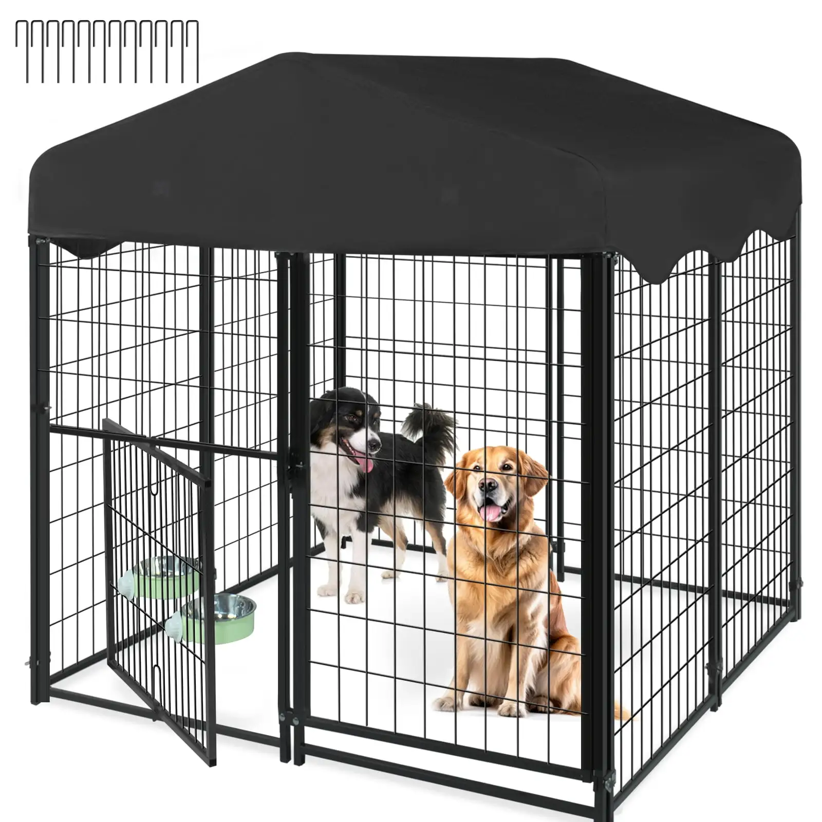 Jhsomdr Large Outdoor Dog Kennel. 4.2ft x 4ft x 4.5ft Dog Fence with UV-Resistant Oxford Cloth Roof & Rotate Feeding Doors