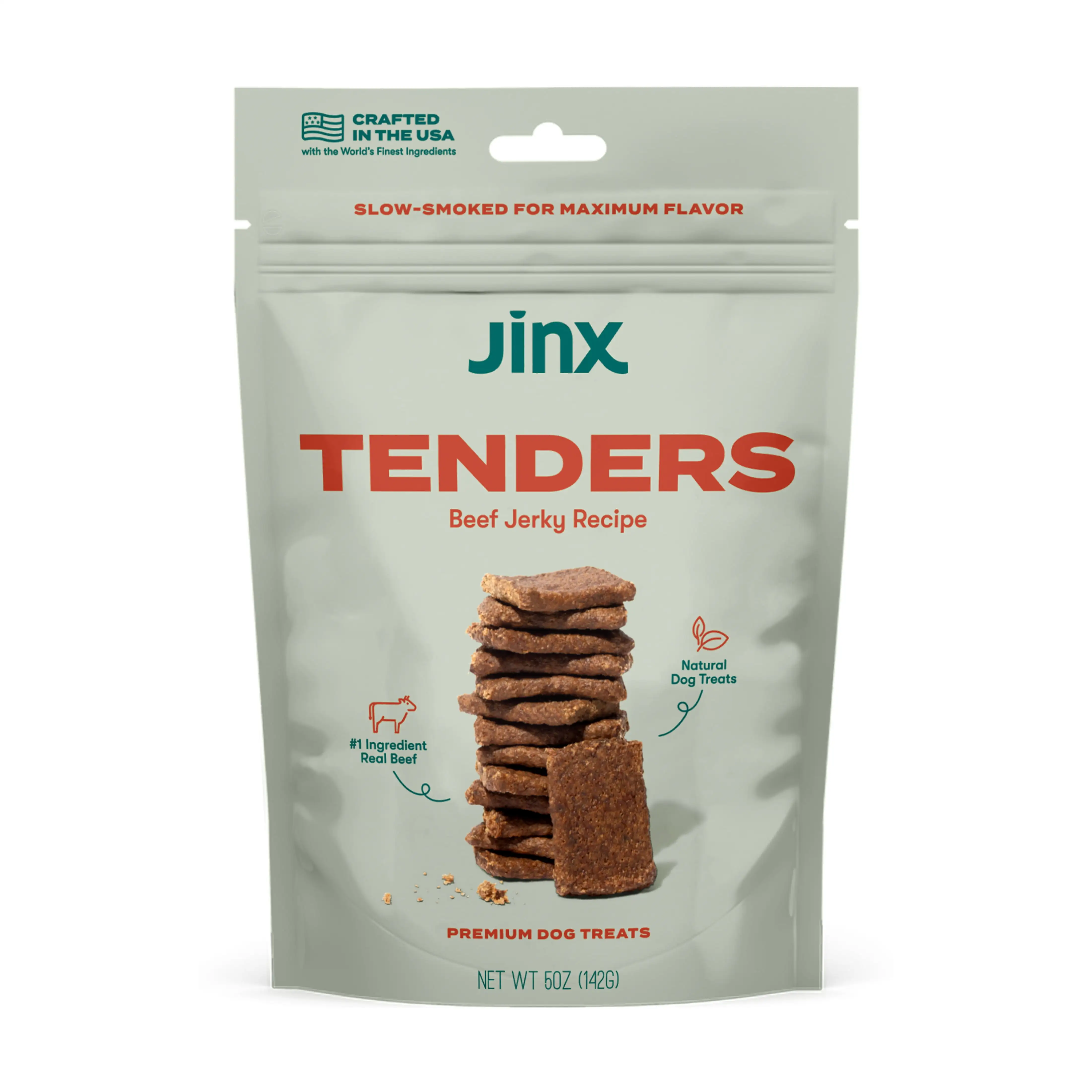 Jinx All Natural Slow-Smoked Beef Flavor Dry Jerky Treat Tenders for Dogs. 5 oz Bag