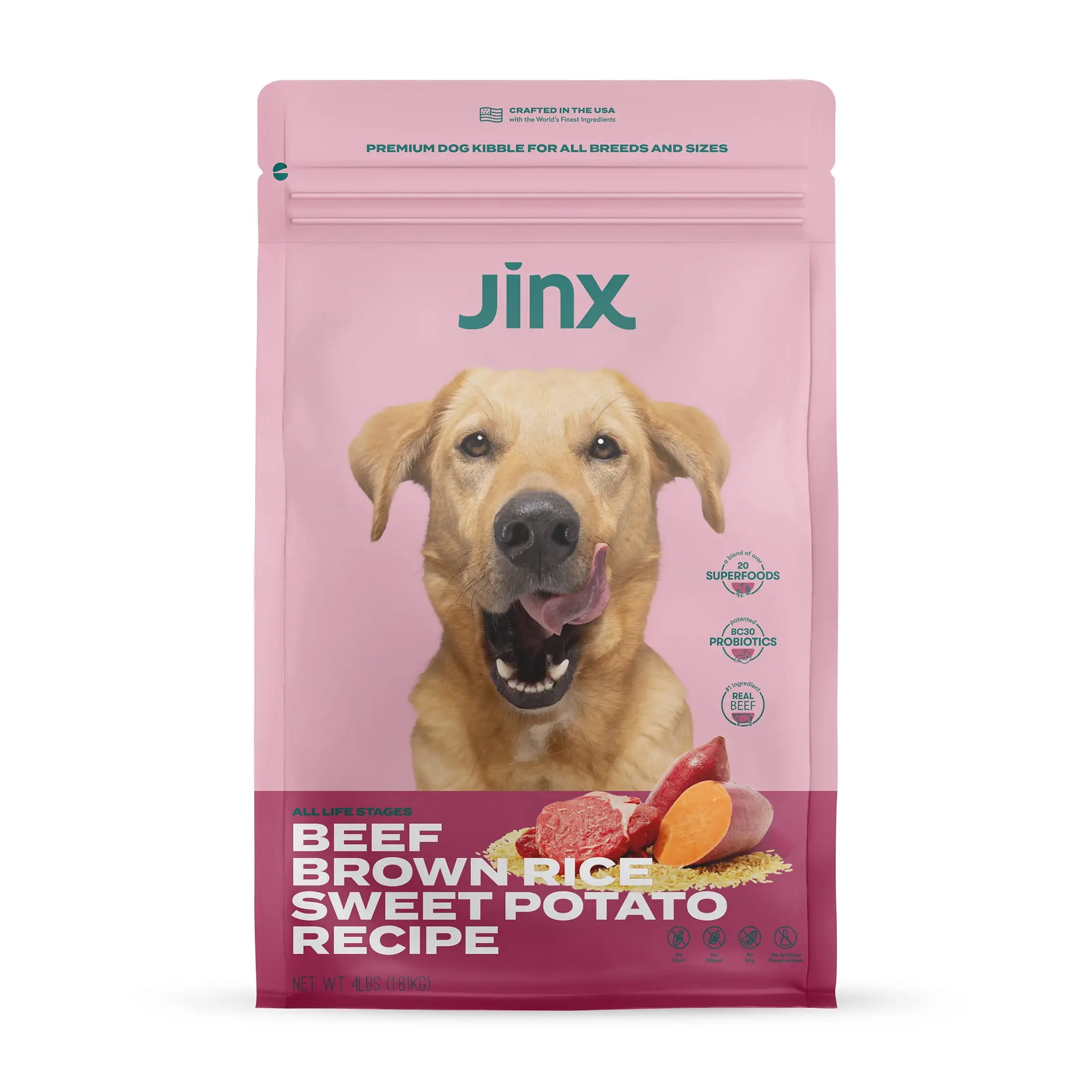 Jinx Beef. Brown Rice & Sweet Potato Dry Dog Food. 4 lb. Bag