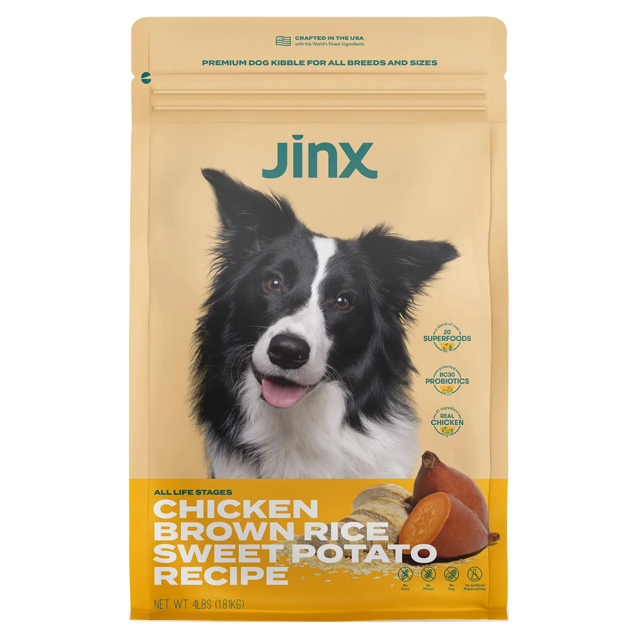 Jinx Chicken. Brown Rice & Sweet Potato Dry Dog Food. 4 lb. Bag