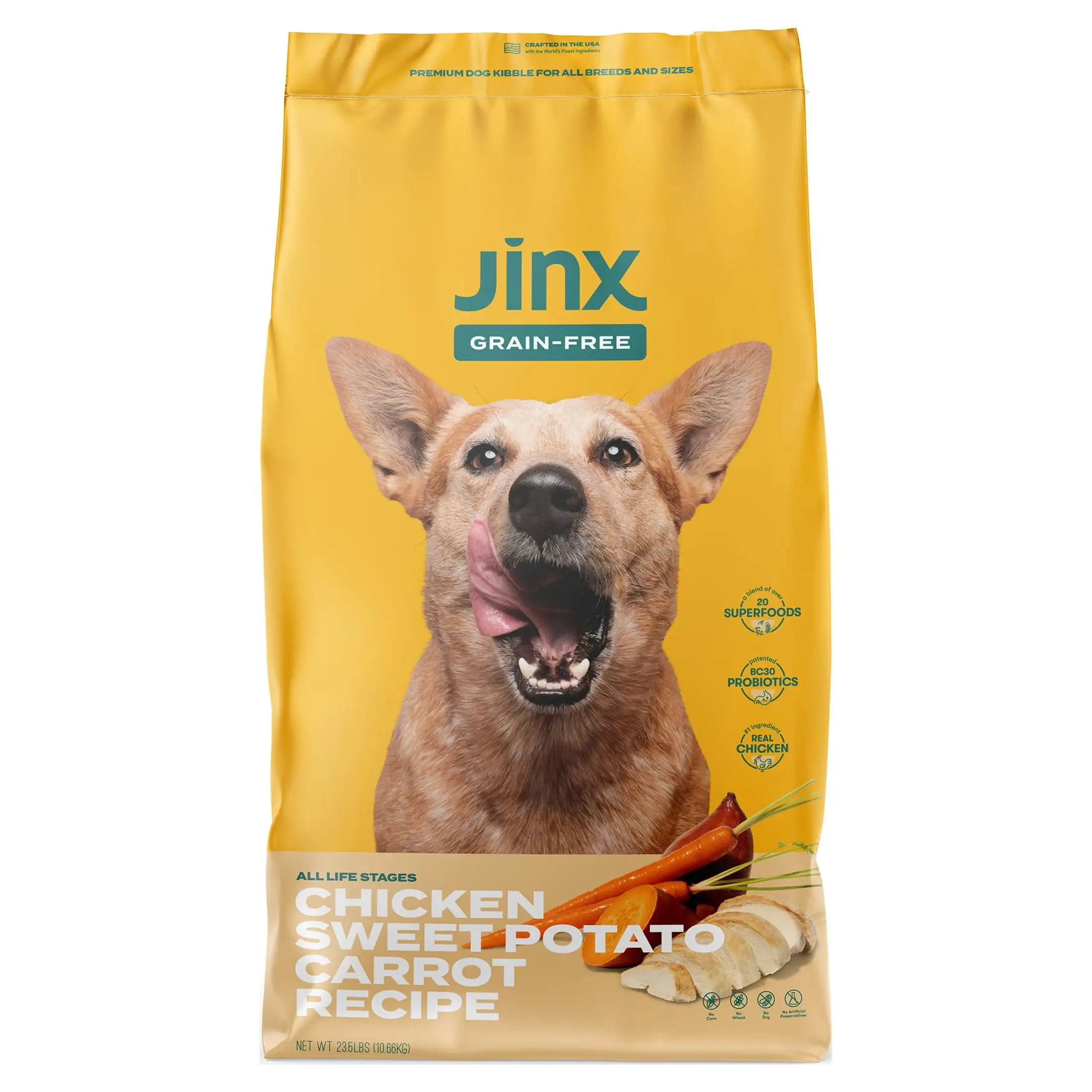 Jinx Chicken. Sweet Potato & Carrot Dry Dog Food. Grain Free. 23.5 lb. Bag