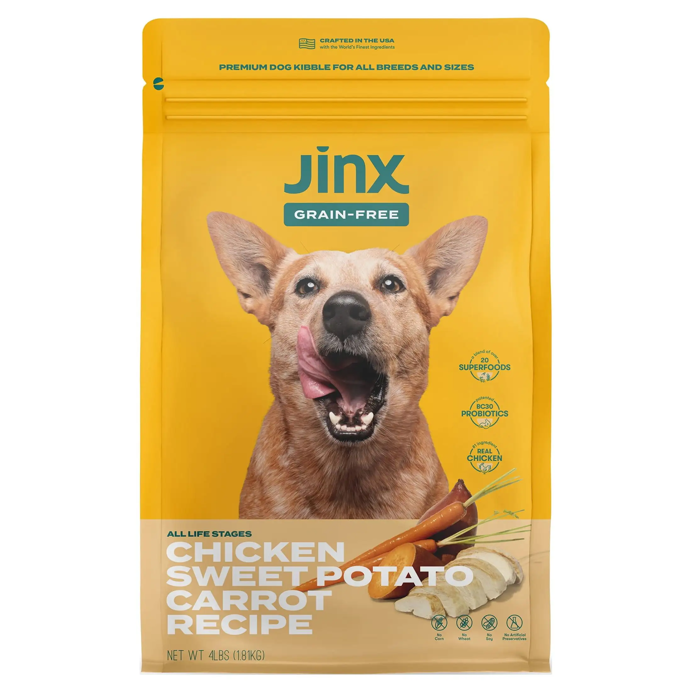 Jinx Chicken. Sweet Potato & Carrot Dry Dog Food. Grain Free. 4 lb. Bag