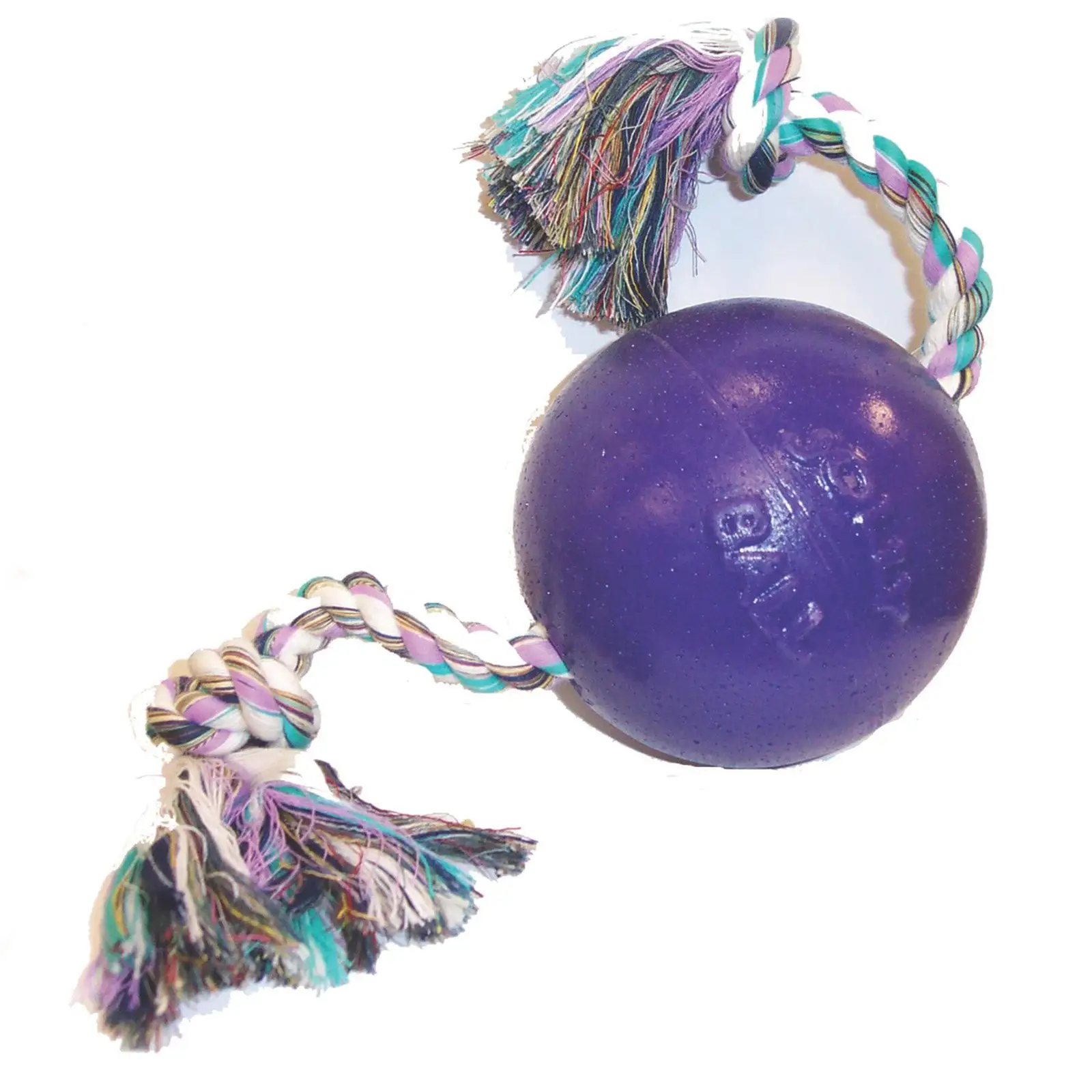 Jolly Pets Romp-n-Roll 4.5 inch Purple Rubber Ball with Rope for Dogs