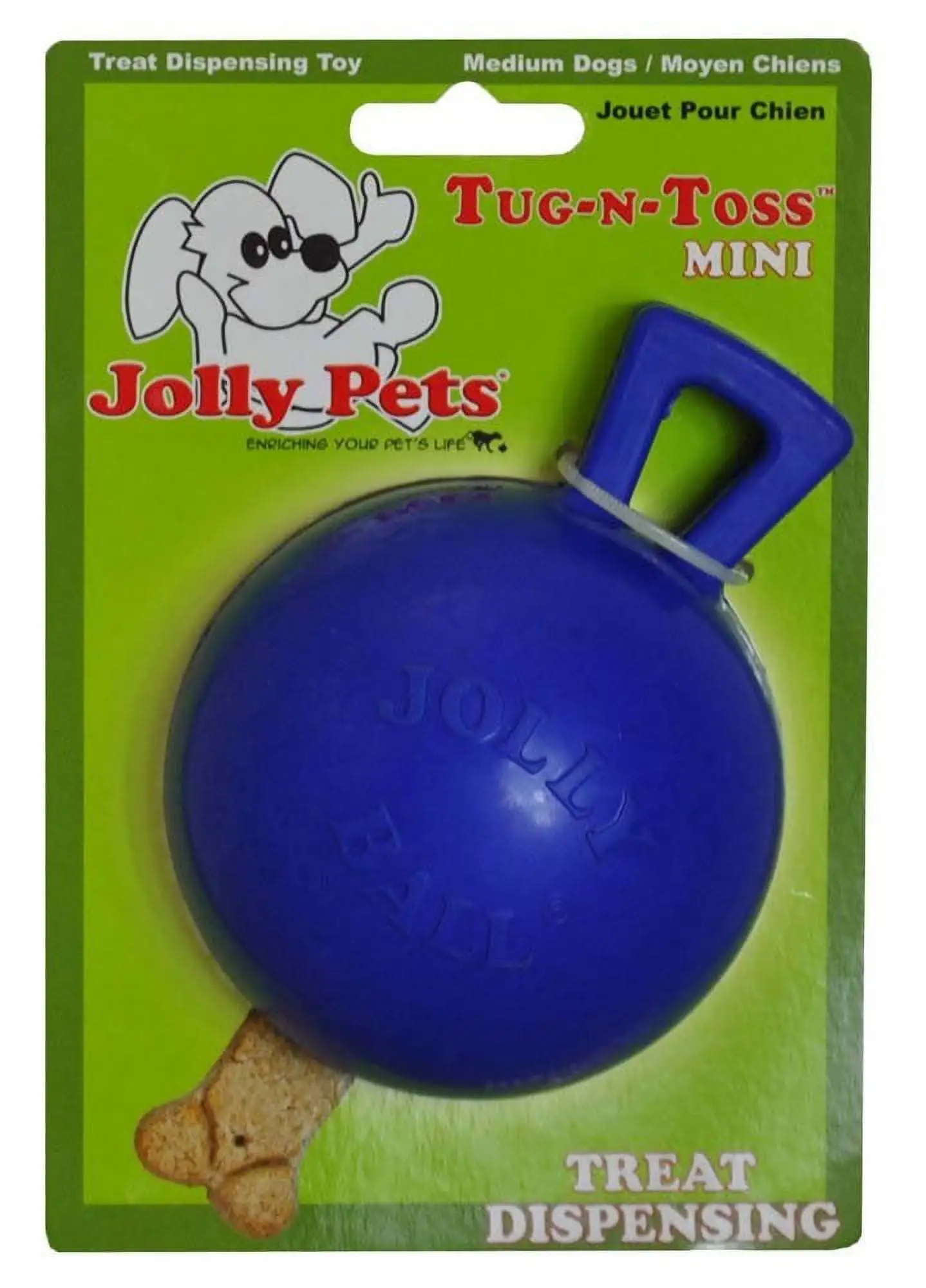 Jolly Pets Tug N Toss Rubber Treat Dispensing Interactive Toy Mini Blue 3 inch