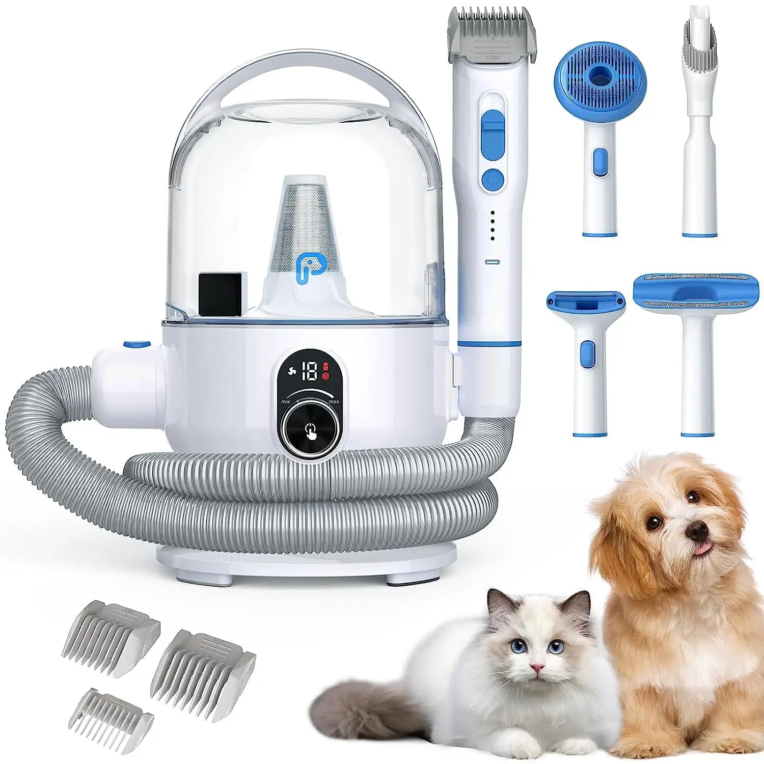 Juiluna Pet Grooming Vacuum Kit. 5 in-1 Pet Grooming Vacuum Suction 99% Pet Hair for Dogs Cats. 3L Large Capacity Dust Cup. Quiet Pet Vacuum Groomer for Shedding Pet Hair. Home Cleaning