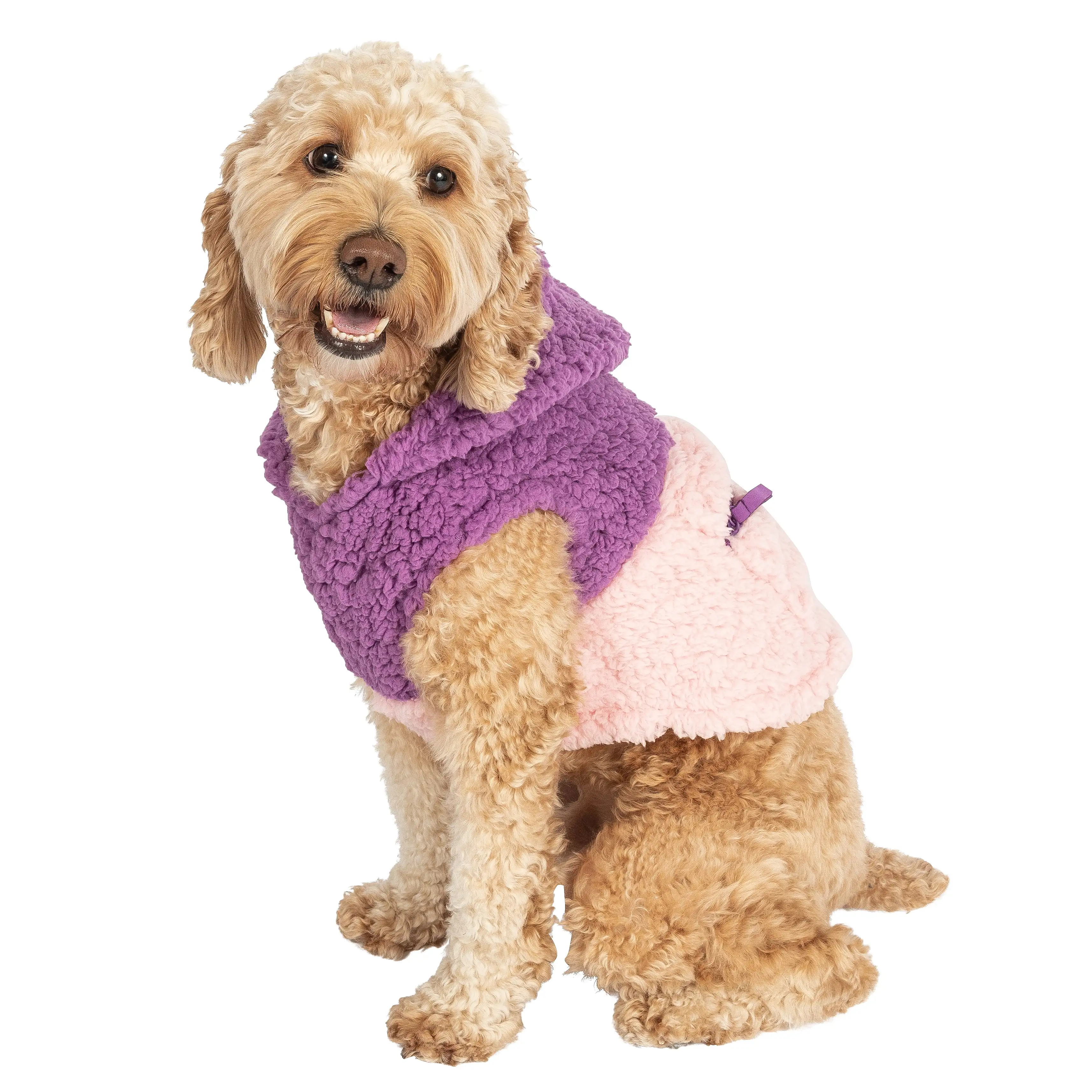 Justice Pet Polyester Sherpa Dog Hoodie With Zip Pocket. Tonal Pink. XS