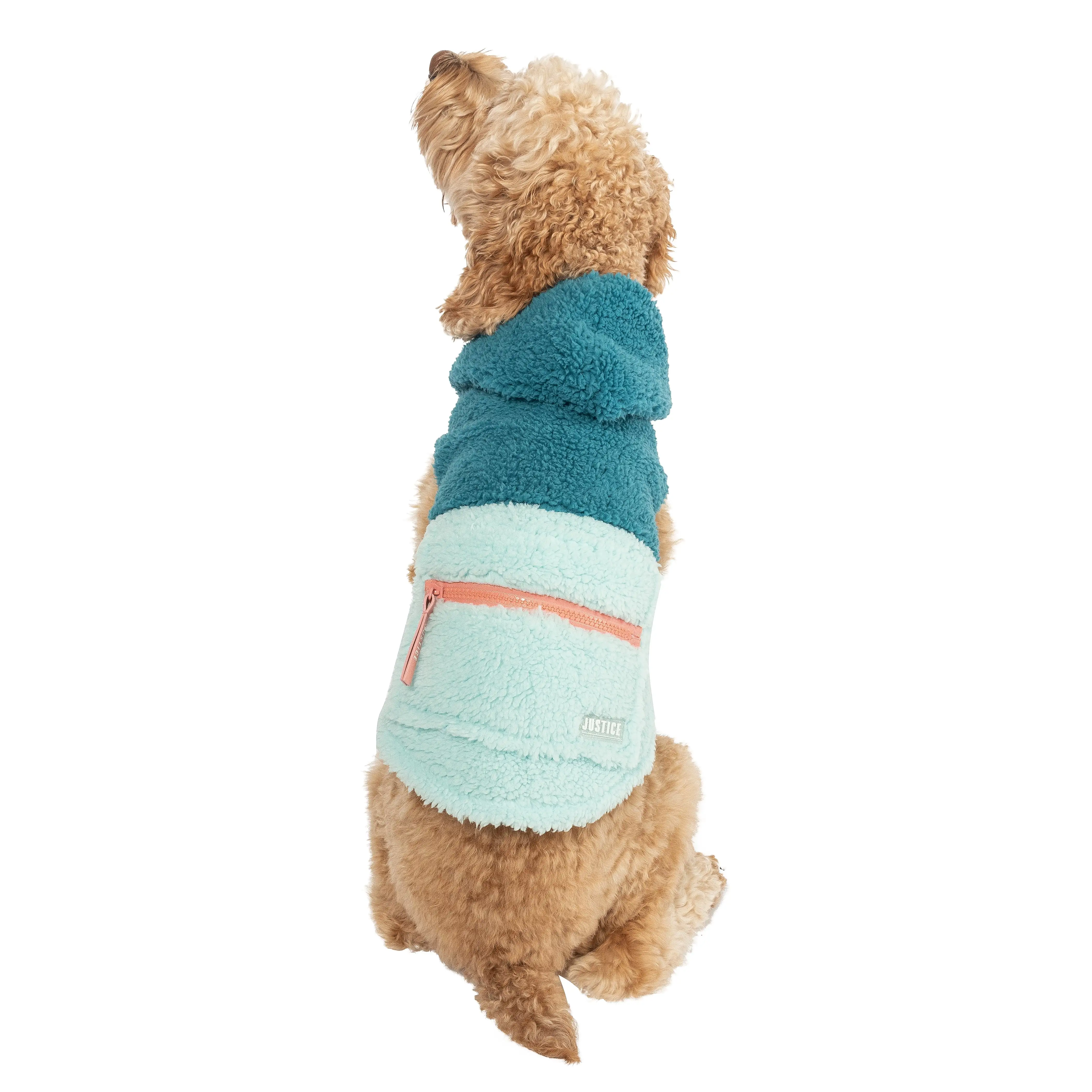 Justice Pet Polyester Sherpa Snowflake Dog Hoodie. Turquoise. XS