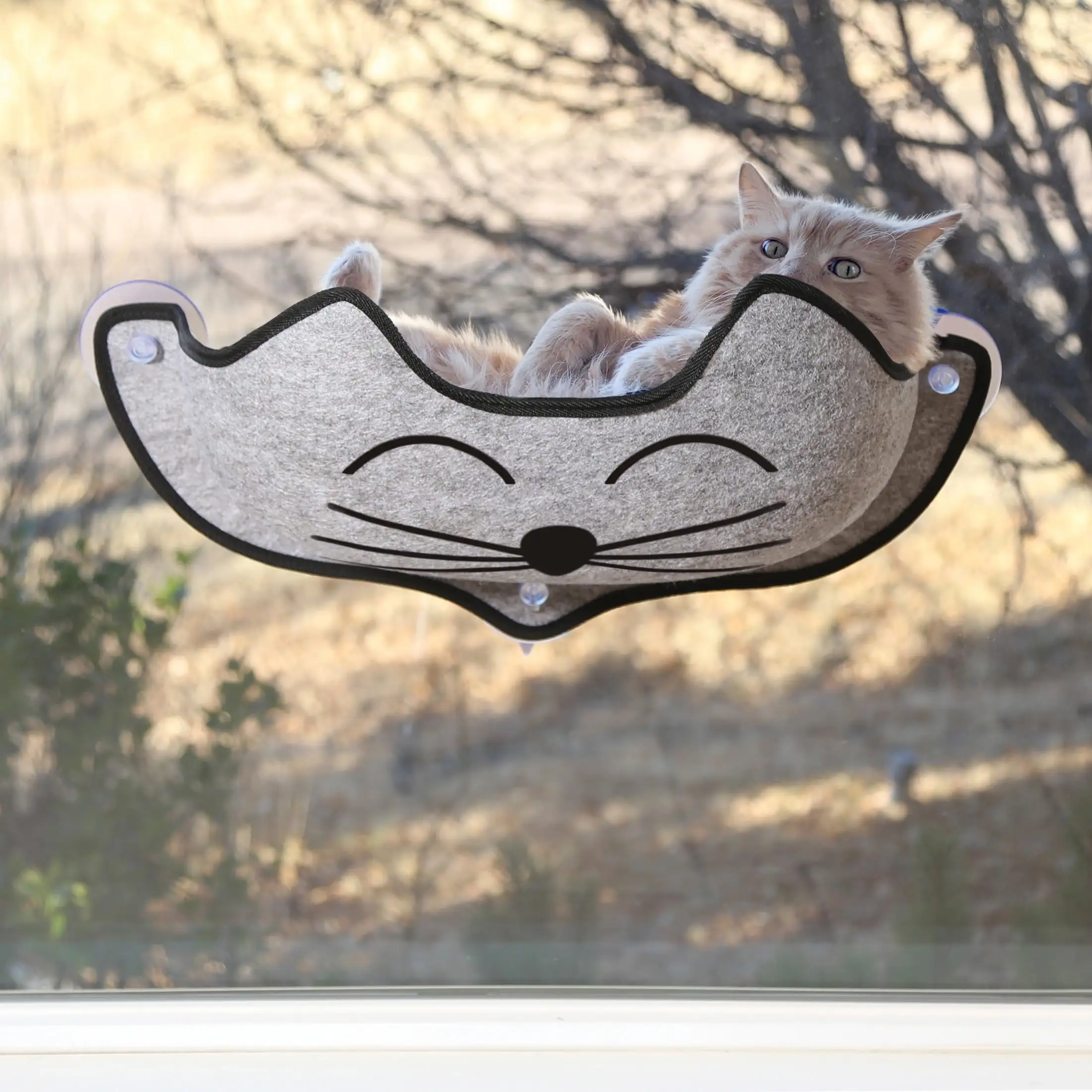 K&H Pet Products EZ Mount Window Bed Kitty Sill Gray with Kitty Face 27 X 11 X 6 Inches