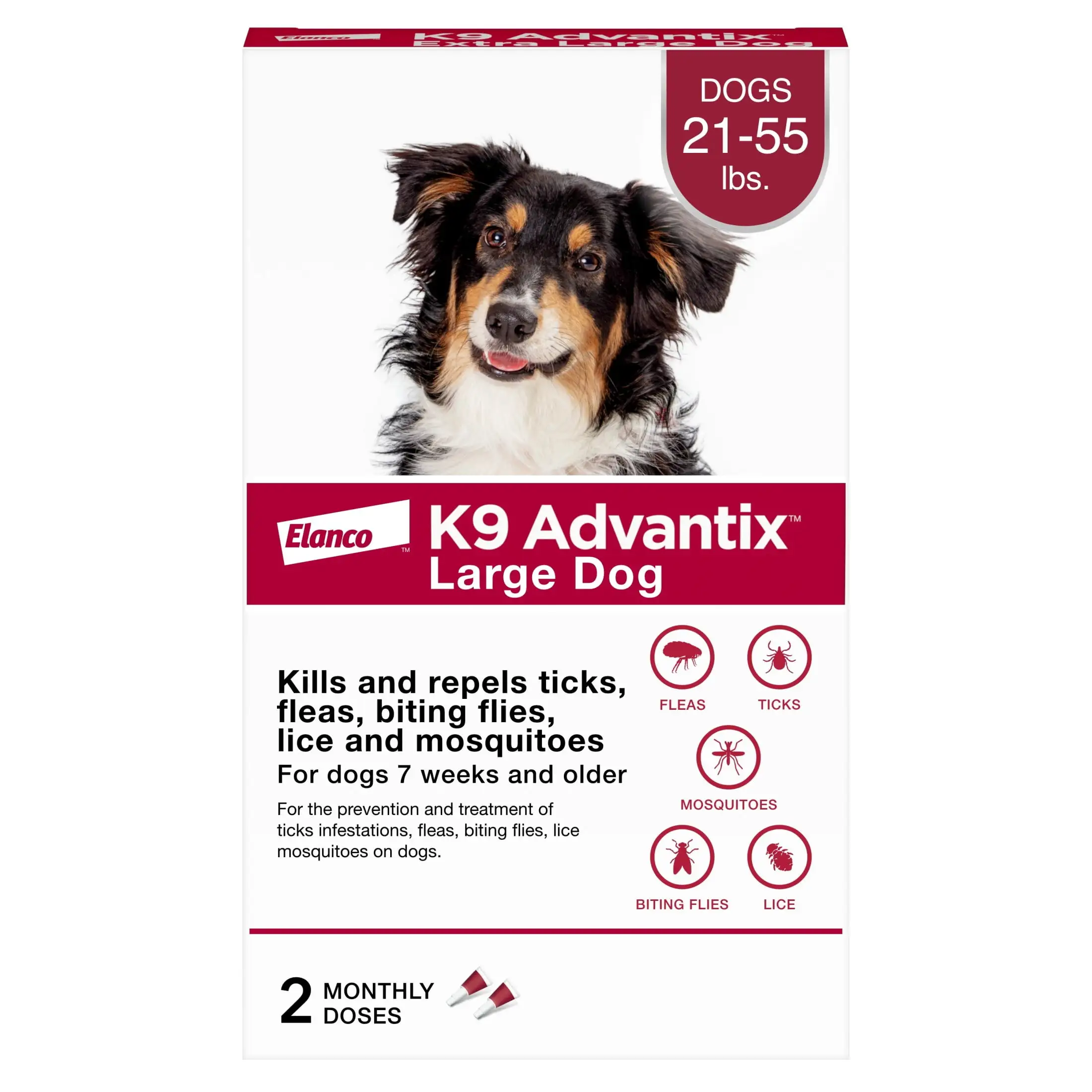 K9 Advantix Flea. Tick & Mosquito Prevention for Large Dogs 21-55 lbs.. 2-Monthly Treatments