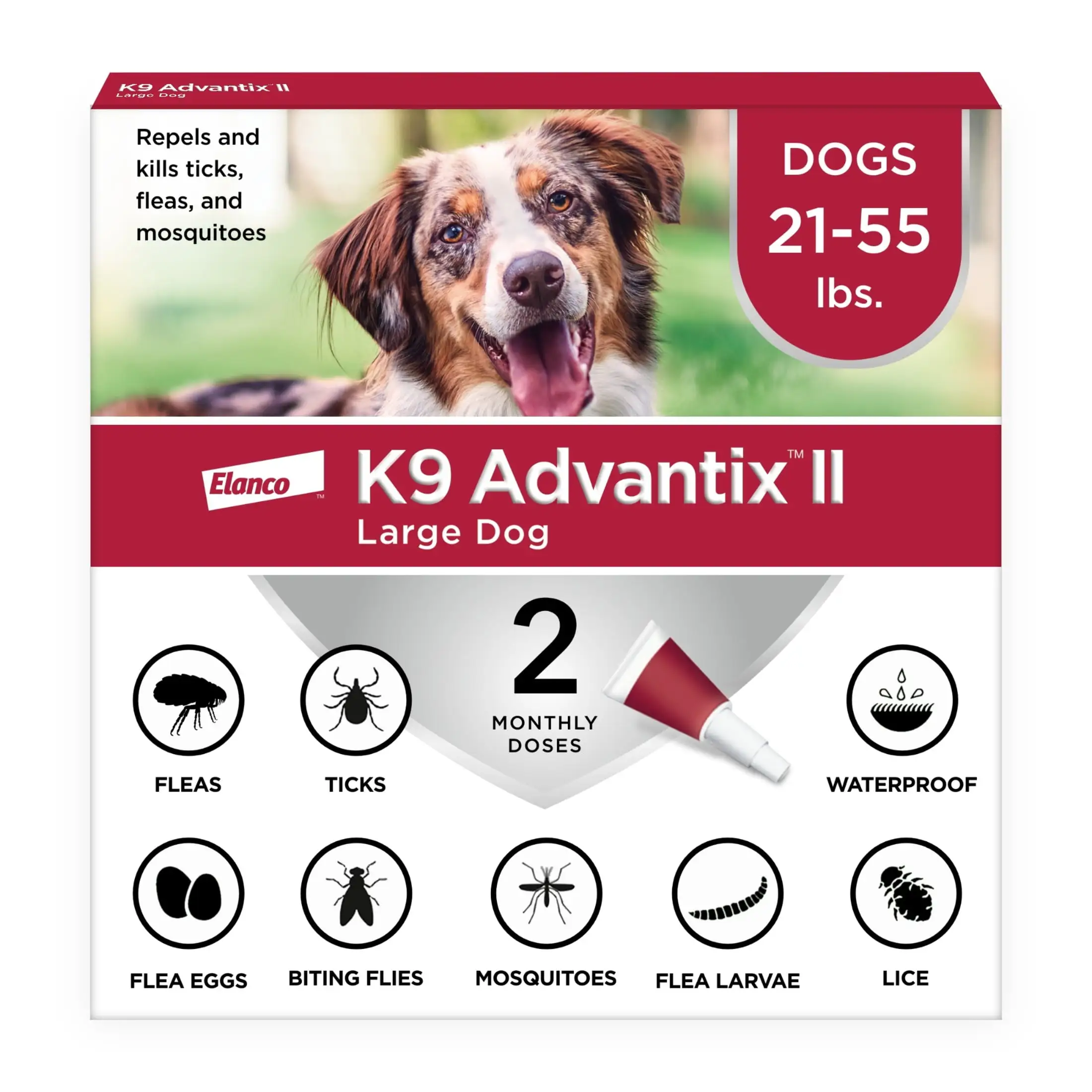 K9 Advantix II Monthly Flea & Tick Prevention for Large Dogs 21-55 lbs. 2-Monthly Treatment