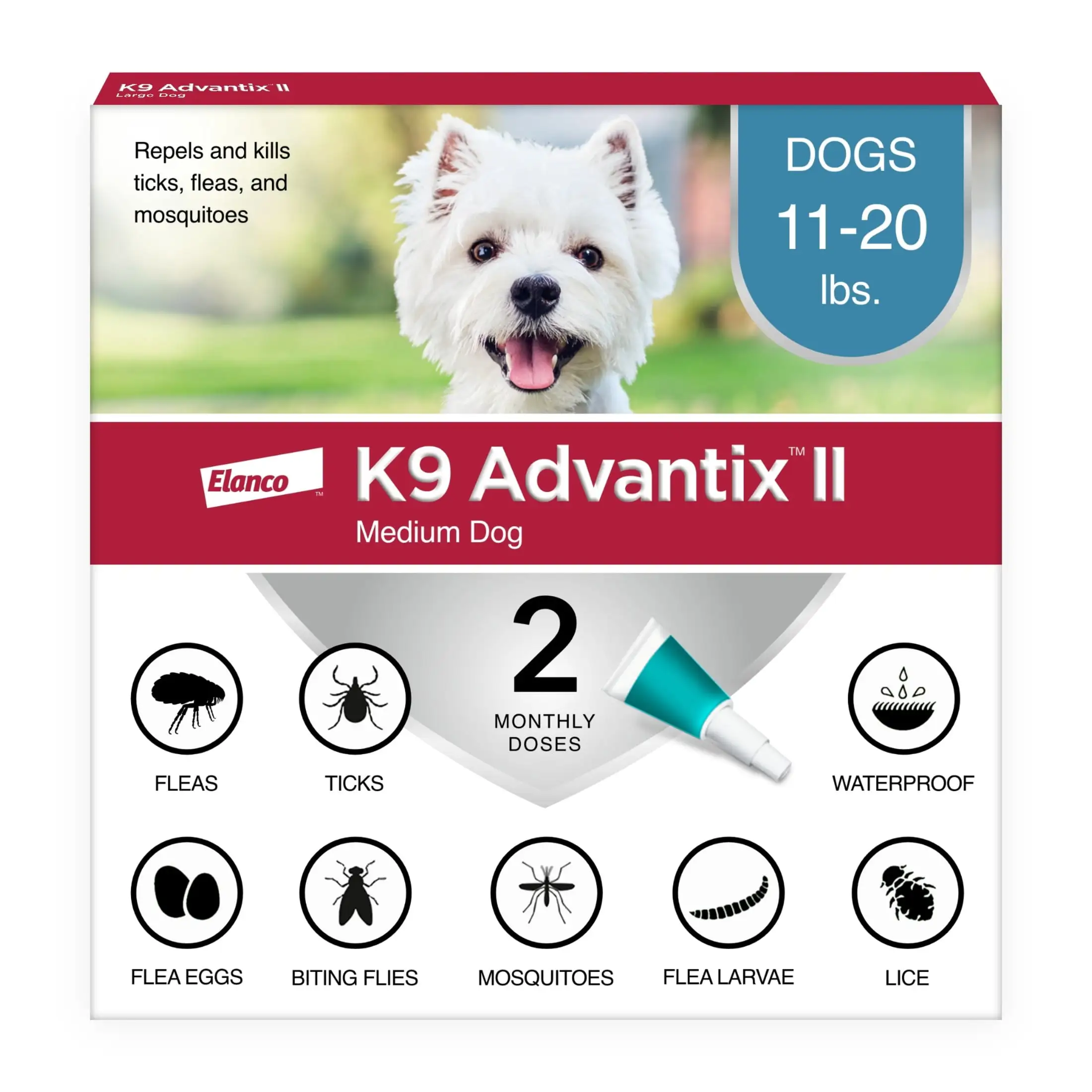 K9 Advantix II Monthly Flea & Tick Prevention for Medium Dogs 11-20 lbs. 2-Monthly Treatments