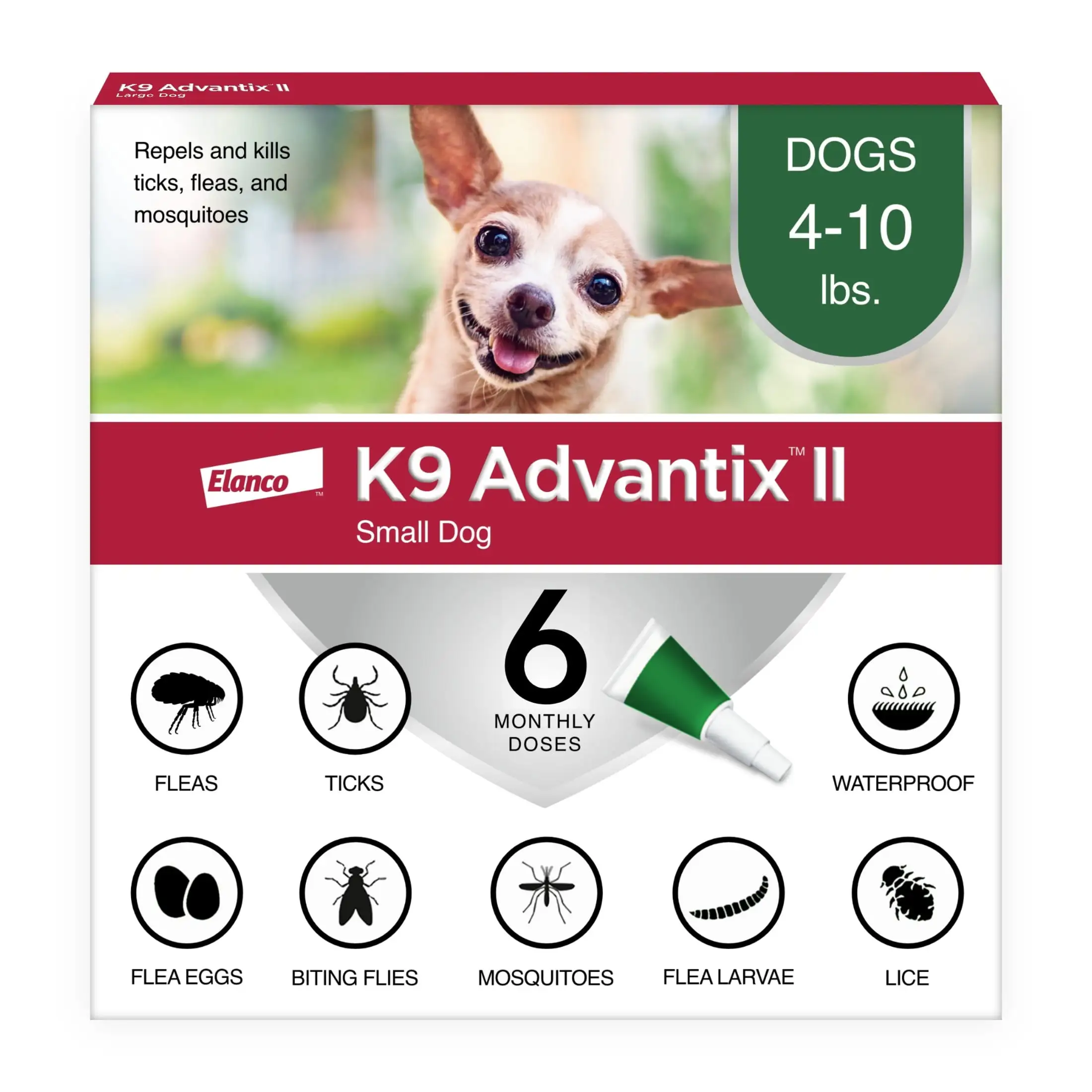 K9 Advantix II Monthly Flea & Tick Prevention for Small Dogs 4-10 lbs. 6-Monthly Treatment