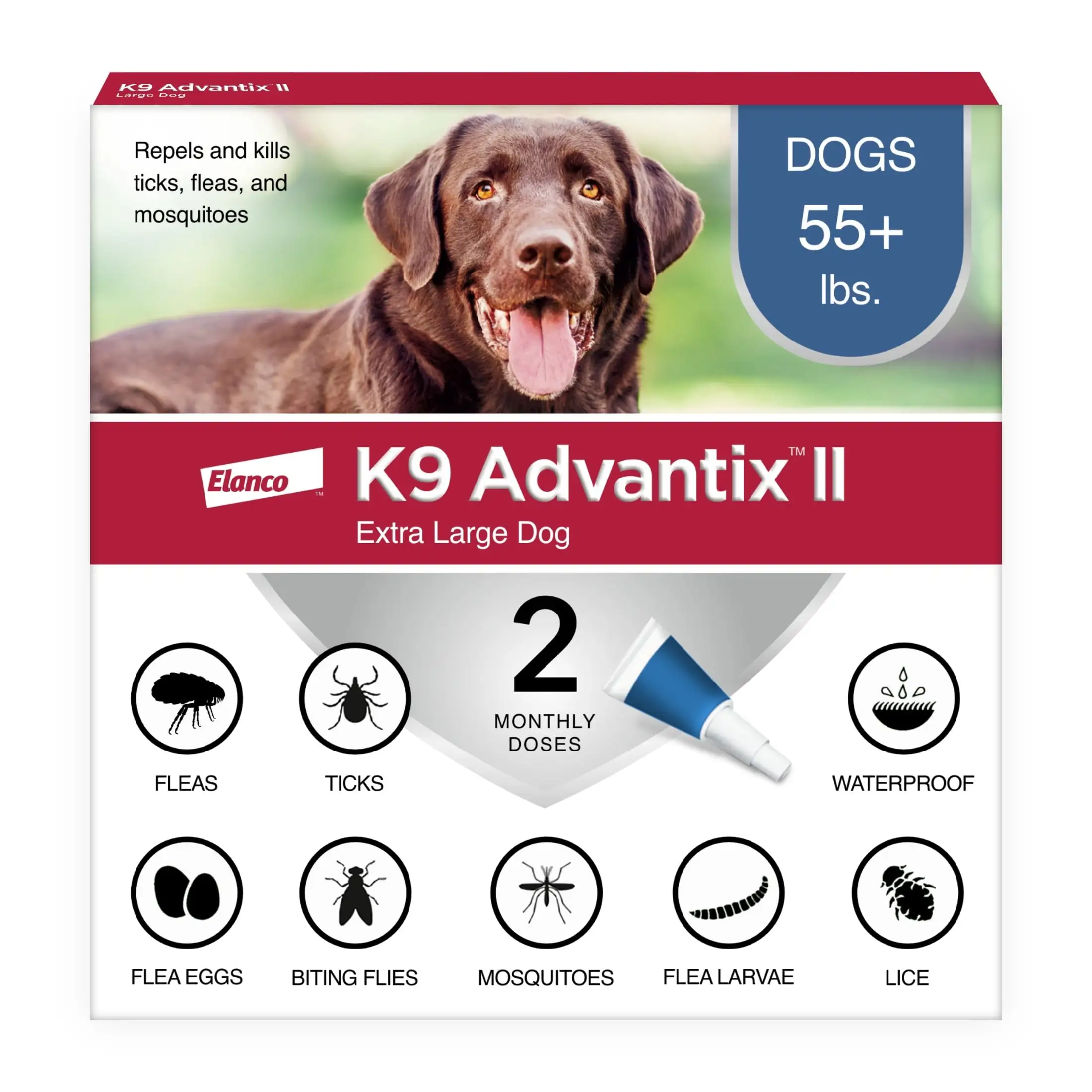 K9 Advantix II Monthly Flea & Tick Prevention for XL Dogs 55 lbs+. 2-Monthly Treatments