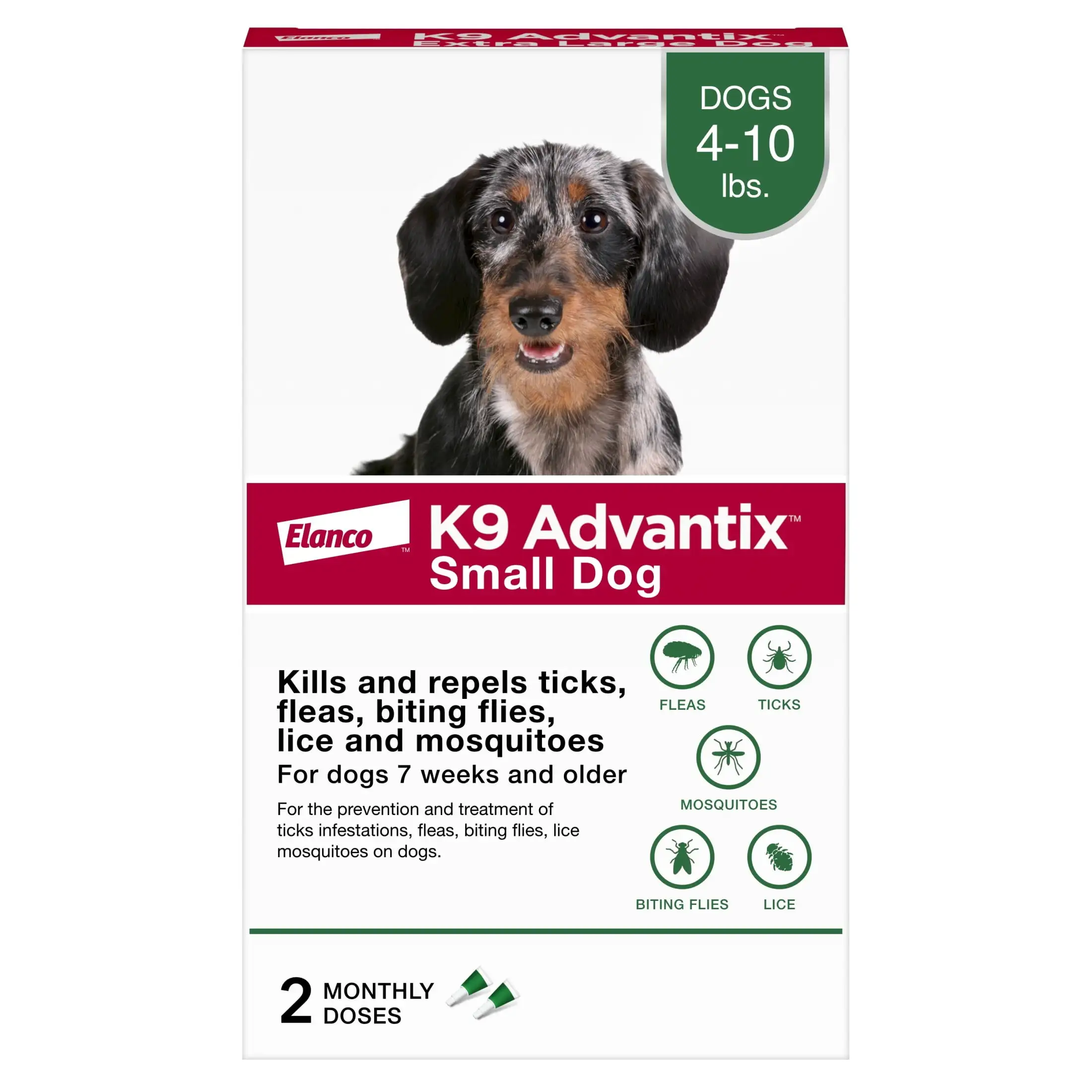 K9 Advantix Monthly Flea & Tick Prevention for Small Dogs 4-10 lbs. 2-Monthly Treatments