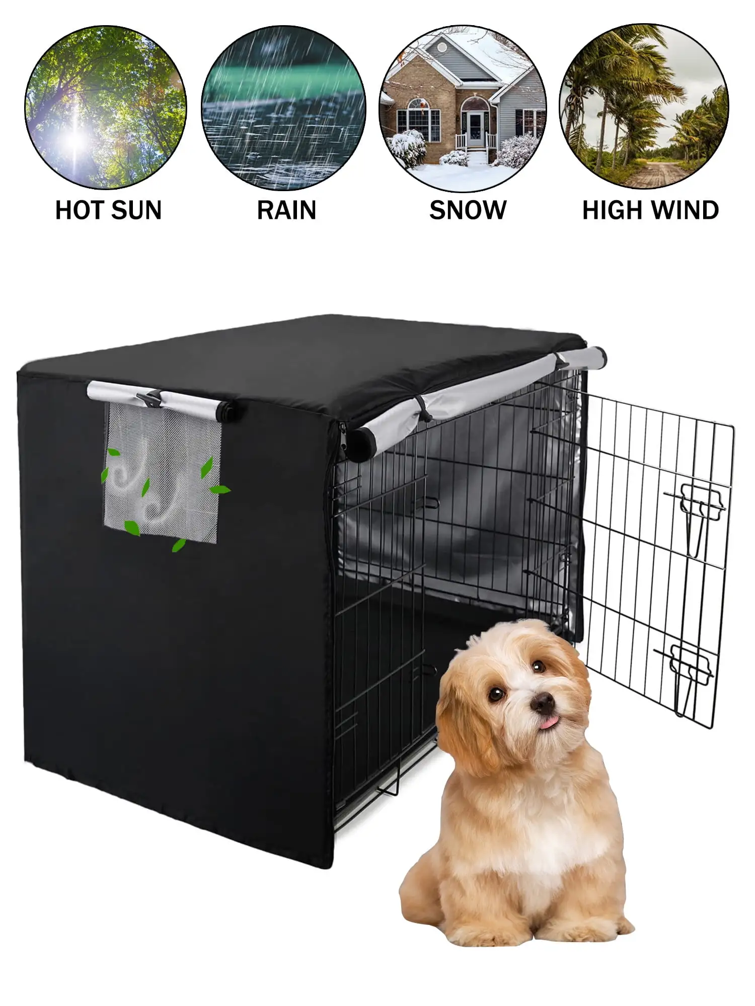 KBOOK 24-48 Inches Dog Crate Cover Waterproof Durable Polyester Pet Kennel Cover Fit for Wire Dog Crate