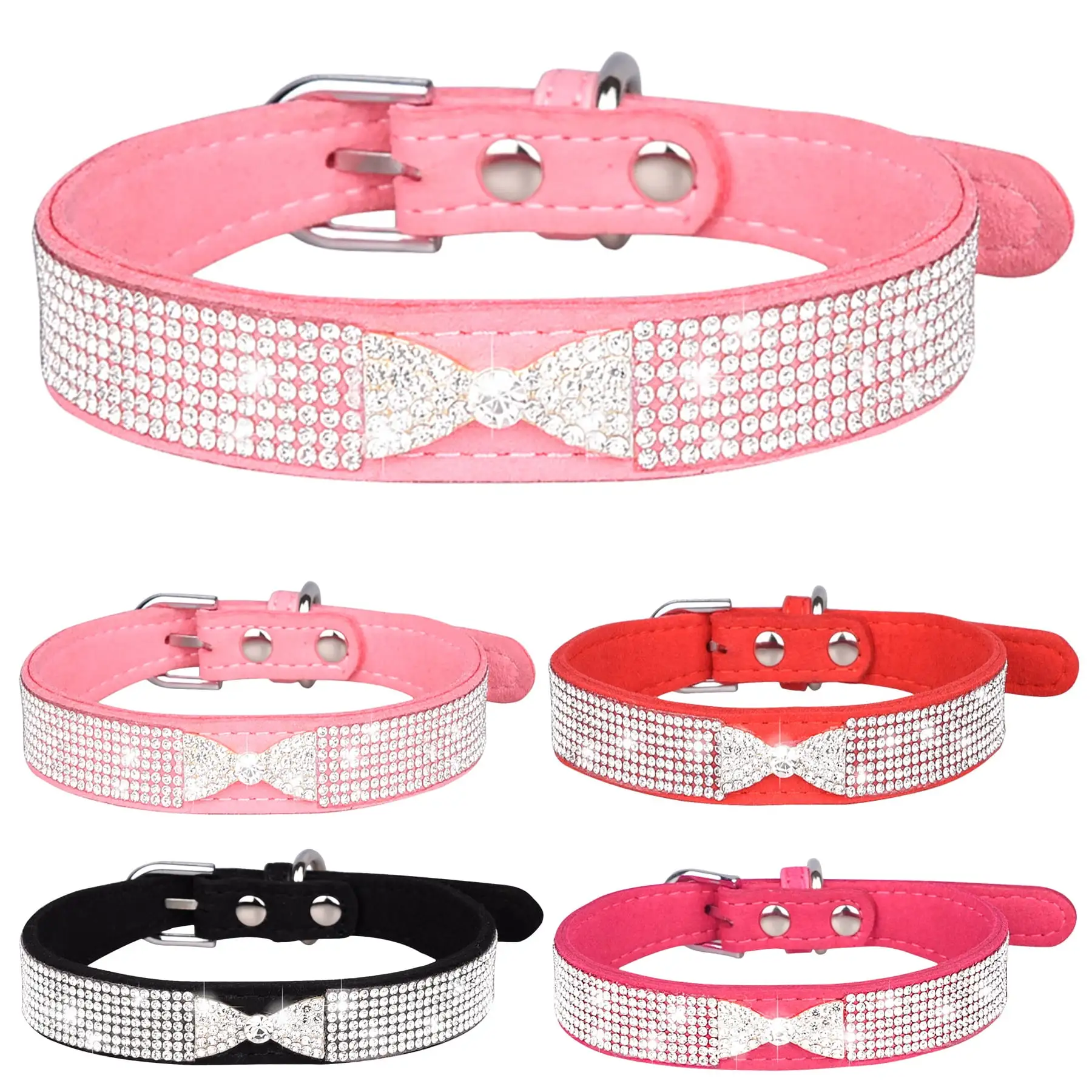 KBOOK Dog Collar Rhinestone Cute Bling Bowtie Dog Cat Puppy Collars (Pink. M)