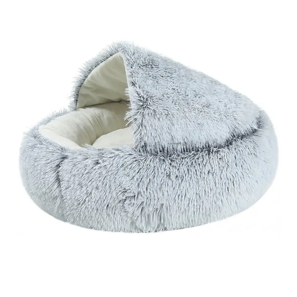 KIHOUT Dog Cave Bed for Small Dogs Cats Pets. Anti Anxiety Calming Plush Dog Beds. Fluffy Covered Hooded Cozy Burrow Puppy Beds. Anti-Slip Bottom Washable Pet Sleeping Bag 40CM