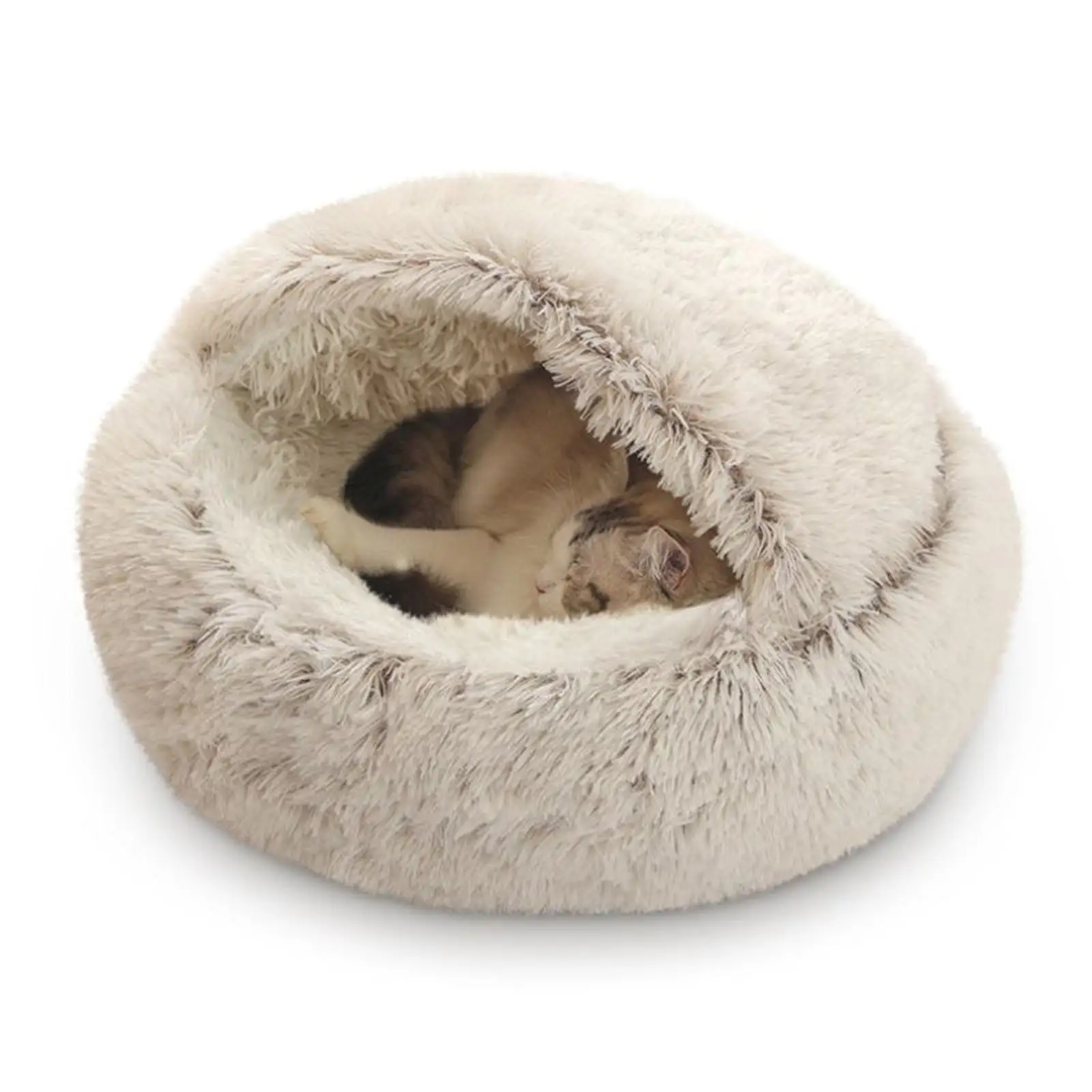 KIHOUT Dog Cave Bed for Small Dogs Cats Pets. Anti Anxiety Calming Plush Lining Dog Beds. Fluffy Covered Hooded Cozy Burrow Puppy Beds. Anti-Slip Bottom Washable Pet Sleep Bag 40CM