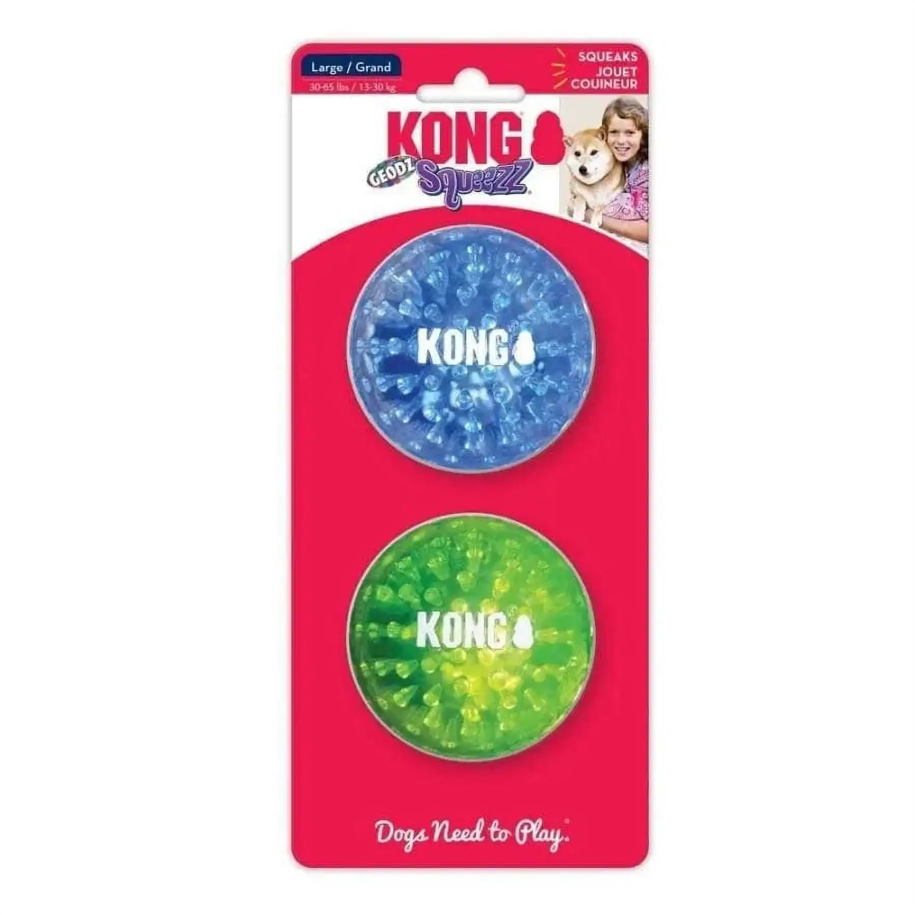 KONG Squeezz Geodz Squeaker Ball Dog Toy Assorted 1ea/LG. 2 pk