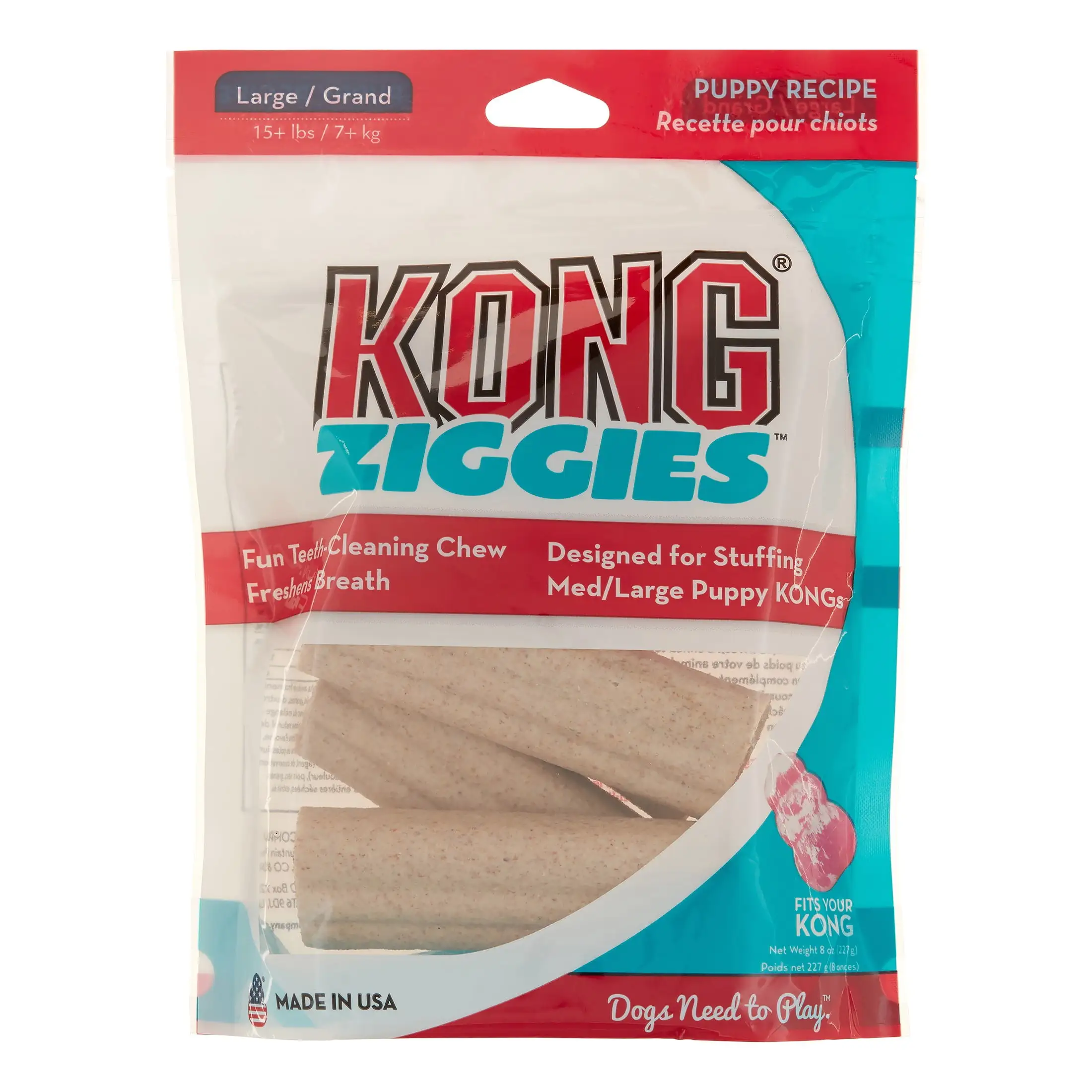 KONG Ziggies Dry Teeth Cleaning Puppy Chew Treats. 8 Oz. Large