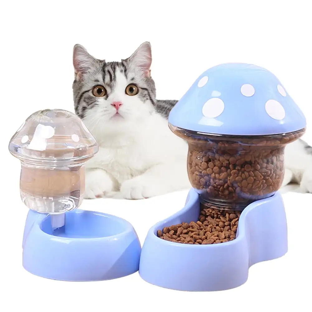 KYAIGUO Automatic Cat Dog Food Dispenser Water Dispenser Mushroom Modeling Dogs Cat Bowls Pet Supplies Automatic Cat Feeder and Water Dispenser Transparent Design Food Feeder for Small Medium Dog Cat