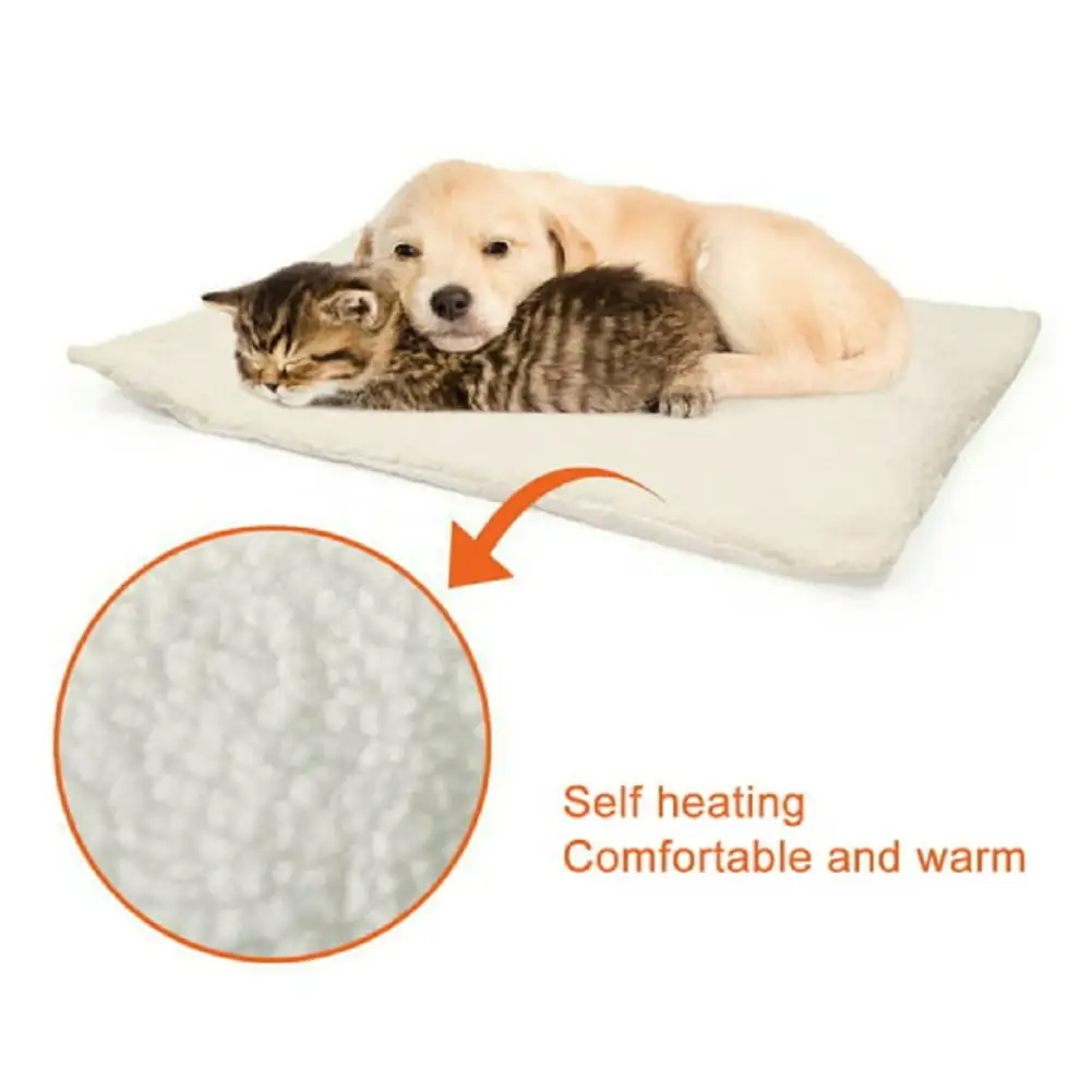 KYAIGUO Self-Warming Cat Dog Beds Self-Heating Thermal Cat Dog Crate Pad Heated Cat Bed Warming Dog Crate Bed Washable Cat Puppy Warmer Mat Yellow/ White 23.6x17.7 Inches