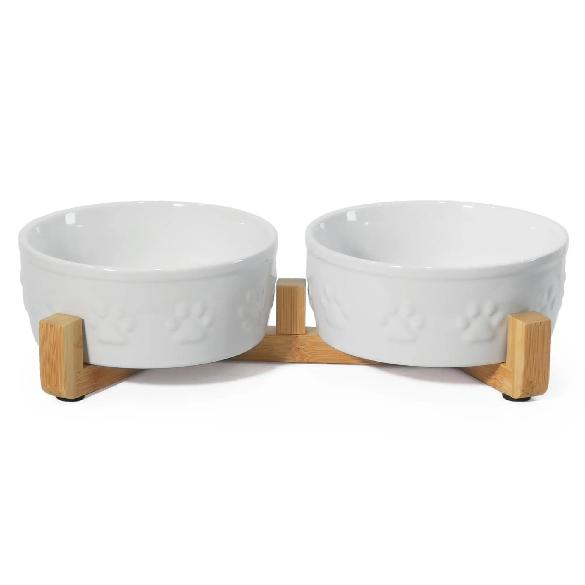 Kaiikai's Ceramic Elevated Non-Slip Dog and Cat Food Bowl Water Bowl Raised 24.5oz with Bamboo Stand