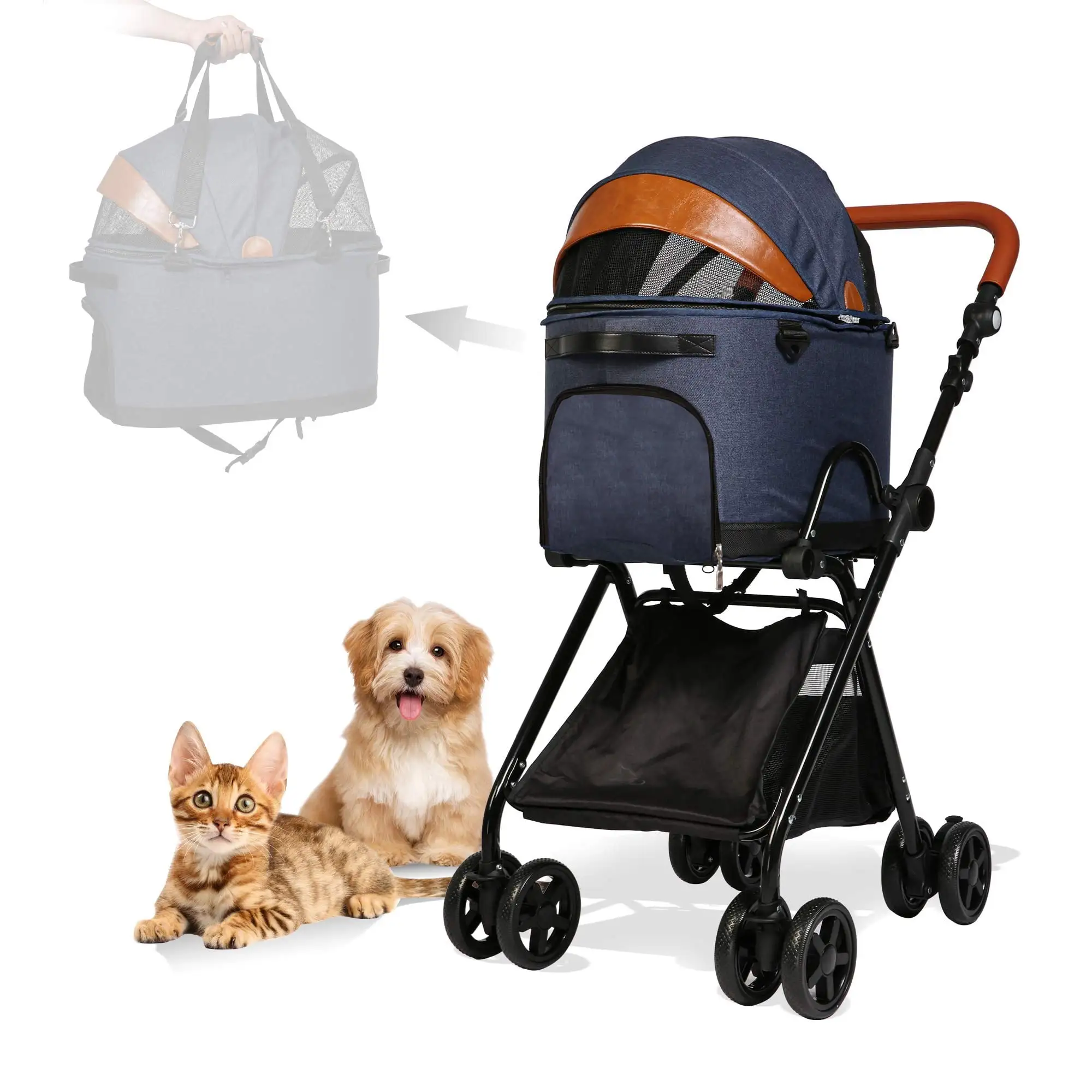 Karmas Product Luxury Folding Pet Stroller for Medium Dogs and Cats with Adjustable Handlebar. Detachable Outdoor