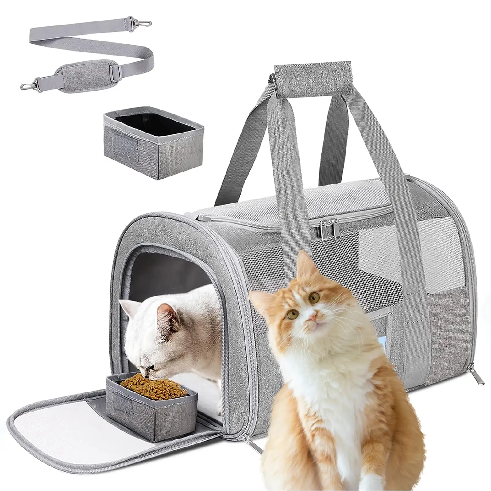 Katinyos Pet Carrier Airline Approved. Cat Carrier with Locking Safety Zippers. Collapsible Soft Sided and Foldable Bowl. Cat Bag Carrier for Small-Medium Cats Puppies up to 25 lbs