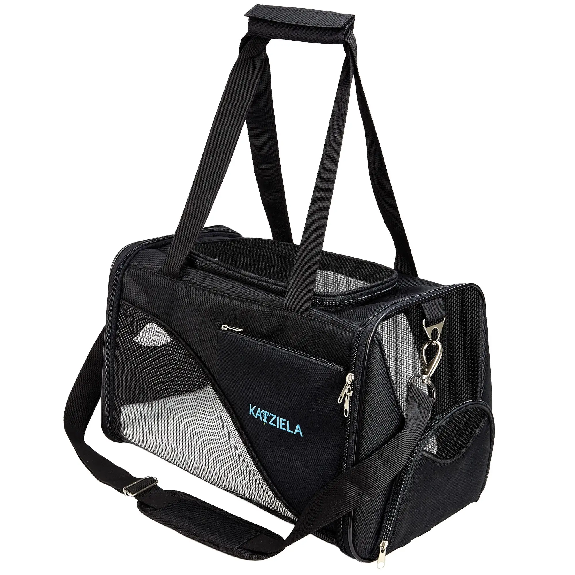 Katziela Safari Sleeper Pet Carrier - Comfortable - Airline Approved for Dogs and Cats Black Pack 1