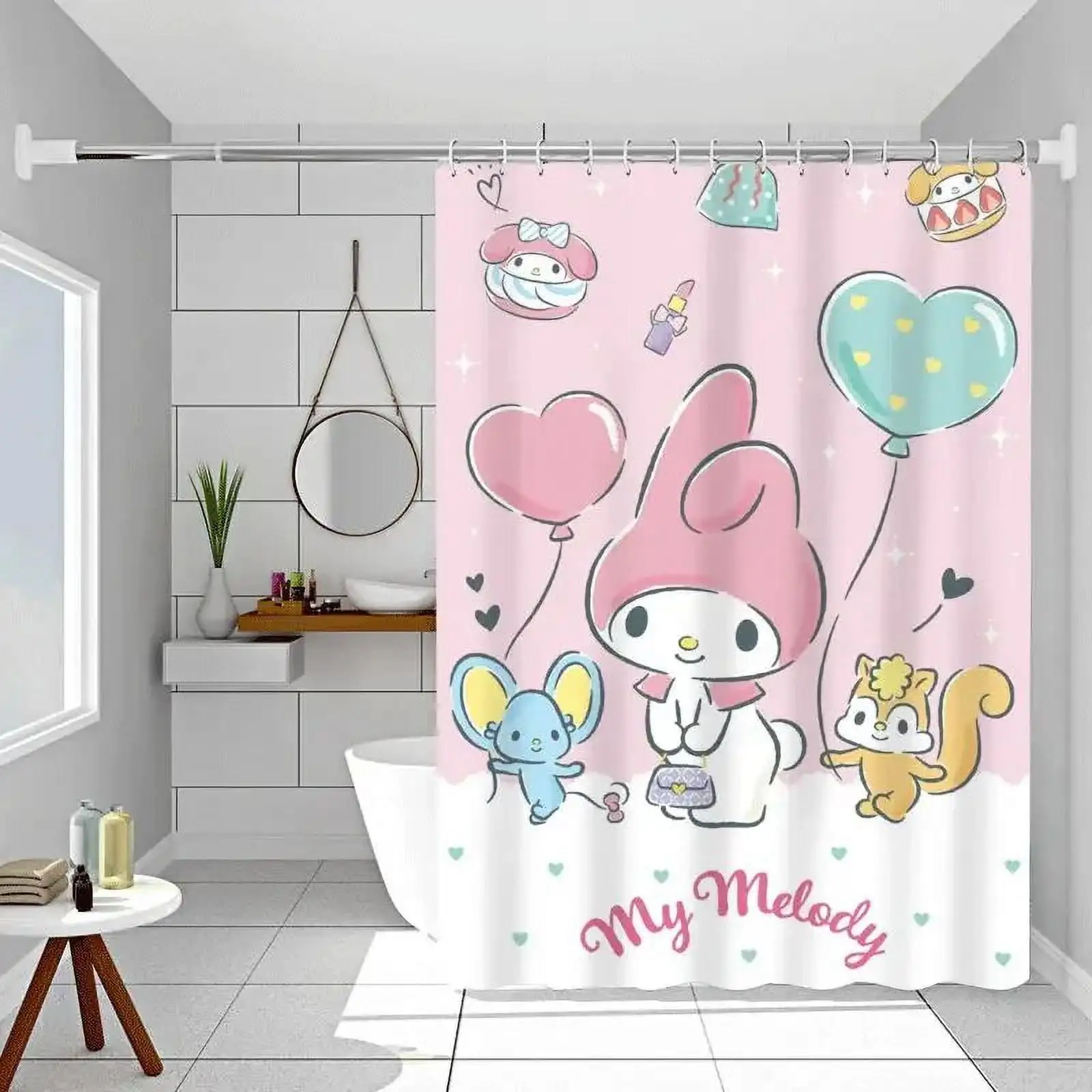 Kawaii Sanrios Hello Kitty Cartoon Shower Curtains Black and White Curtain Waterproof Polyester Bathroom Curtain with Hooks Gift