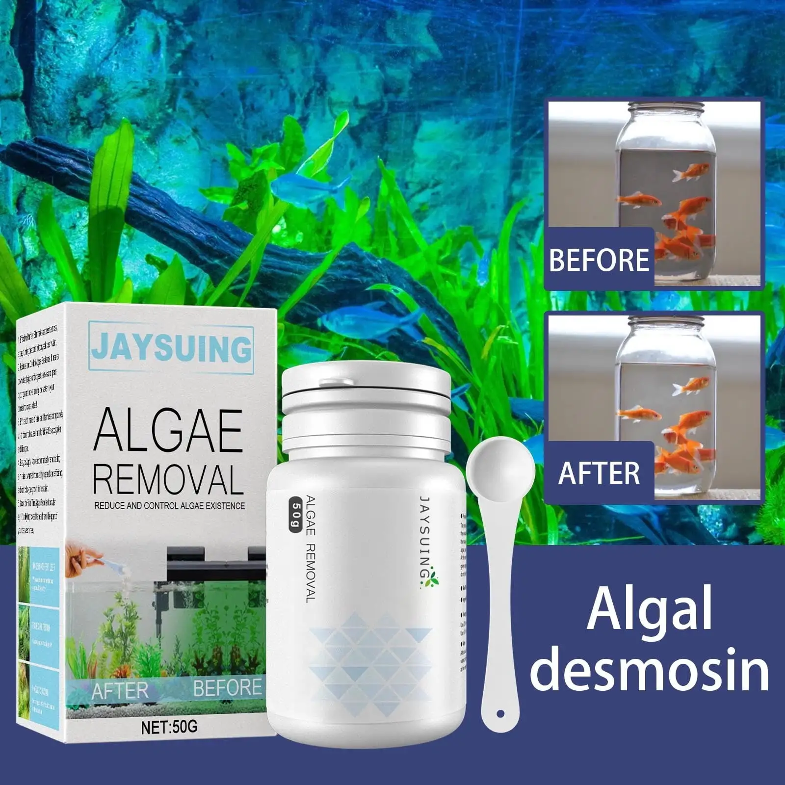 Kehuo Algae and Moss Remover 50g Algae Removal Tablets with Spoon. Aquarium Fish Tank Cleaning Powder Solid. Must Have Household Items